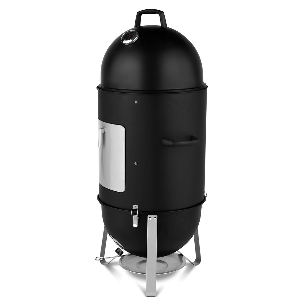 48x48x119cm Black 3-layer Oval Cylinder Smoker Iron Charcoal Grill