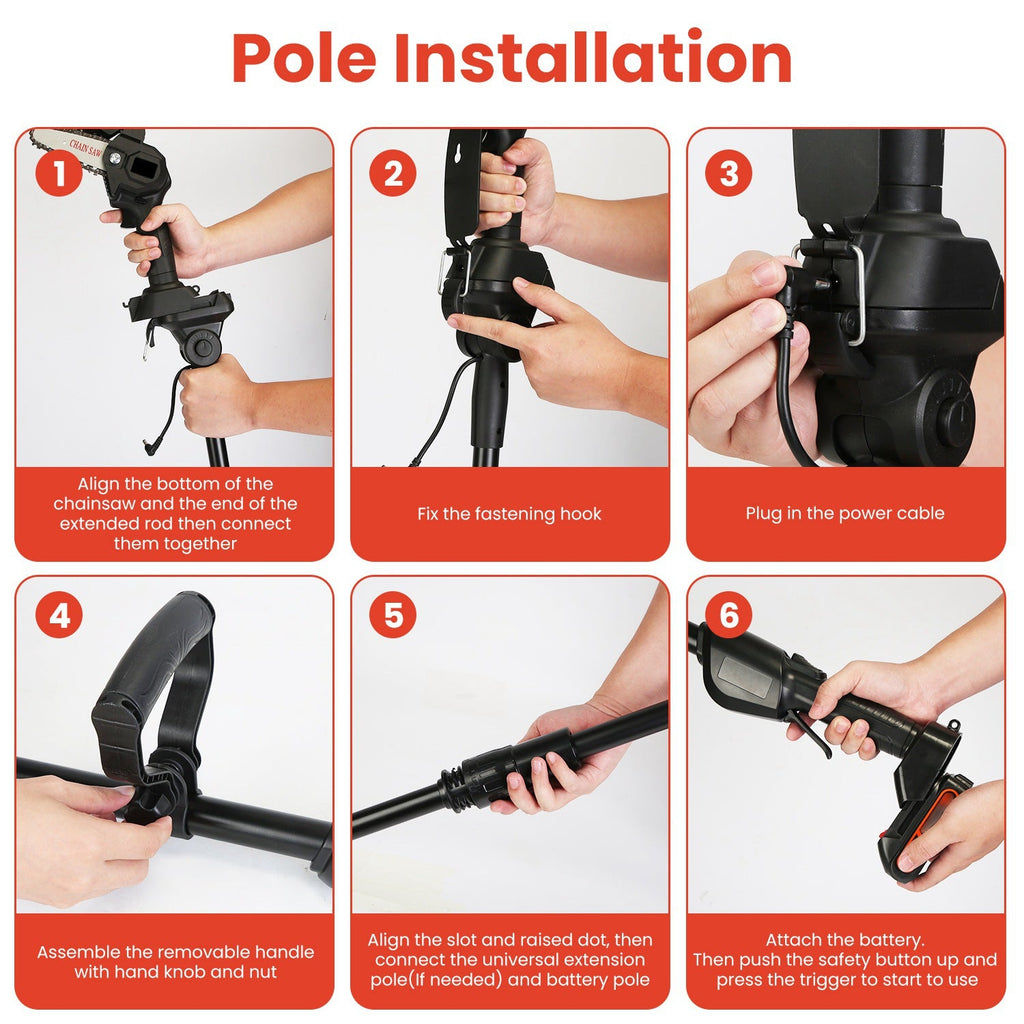 1Set 3-in-1 Cordless Electric Pole Saw Mini Chainsaw Grass Trimmer Kit