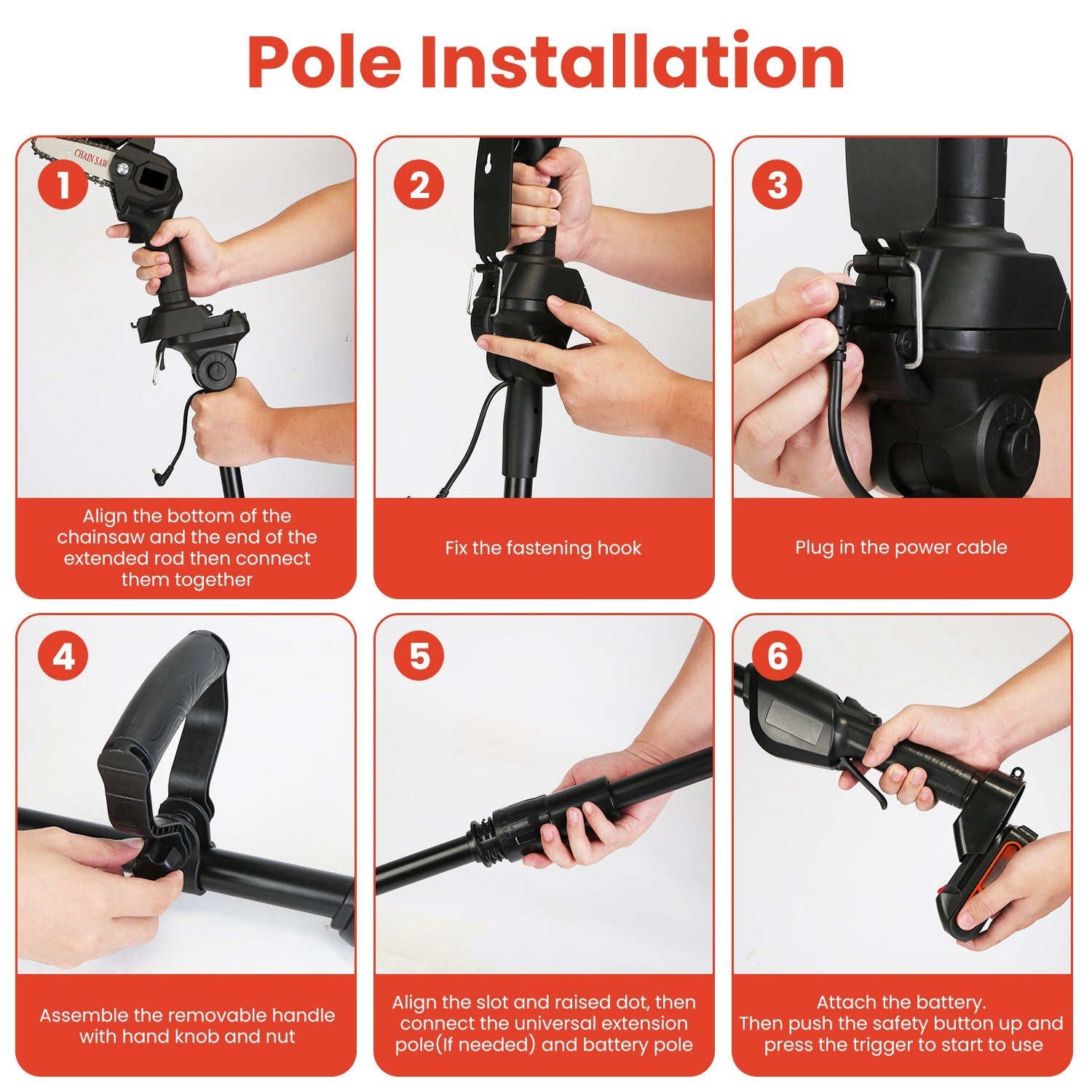1Set 3-in-1 Cordless Electric Pole Saw Mini Chainsaw Grass Trimmer Kit