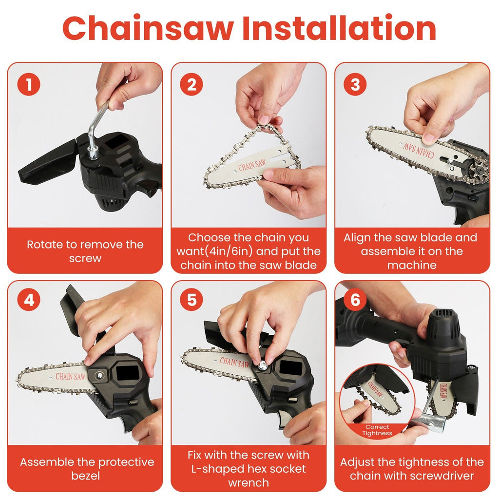 1Set 3-in-1 Cordless Electric Pole Saw Mini Chainsaw Grass Trimmer Kit