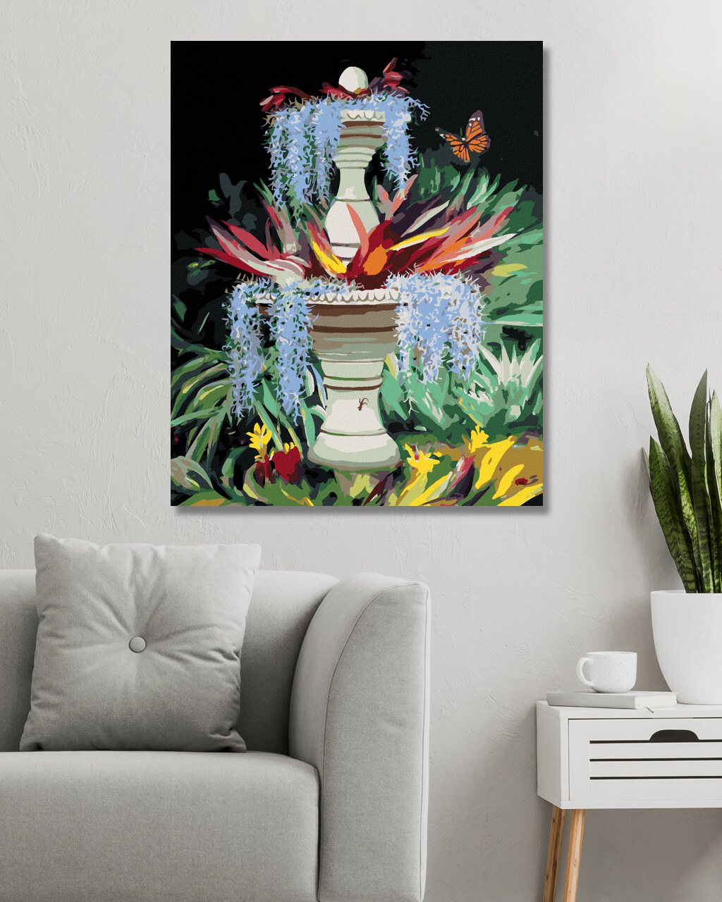 Zuty - Paint by Numbers - FOUNTAIN, FLOWERS AND BUTTERFLY (D. RUSTY