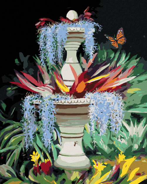 Zuty - Paint by Numbers - FOUNTAIN, FLOWERS AND BUTTERFLY (D. RUSTY