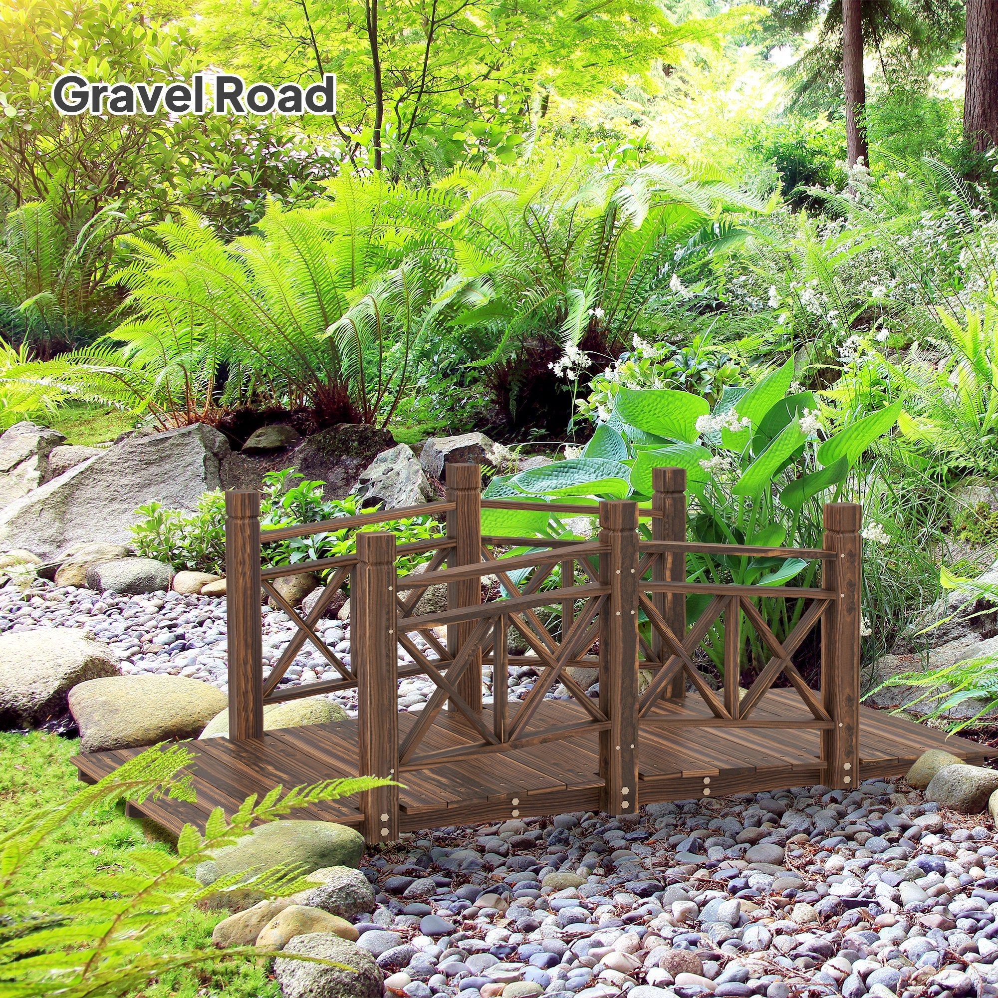 5 ft. Wooden Garden Bridge Footbridge for Backyard Ponds, Creeks,