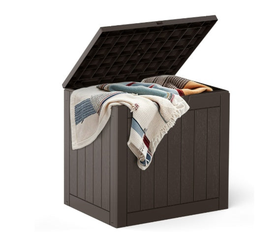 Deck Box With 31 Gallon Capacity, Weatherproof Resin Lockable Outdoor