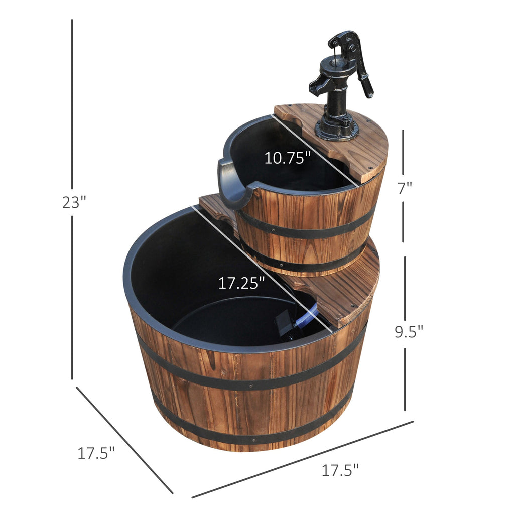 Wood Freestanding Fountain with 2 Tier Waterfall Barrel, Electric Pump