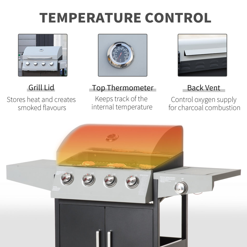 52" Barbecue Grill with Wheels 4+1 Burner Liquid Propane Gas Grill