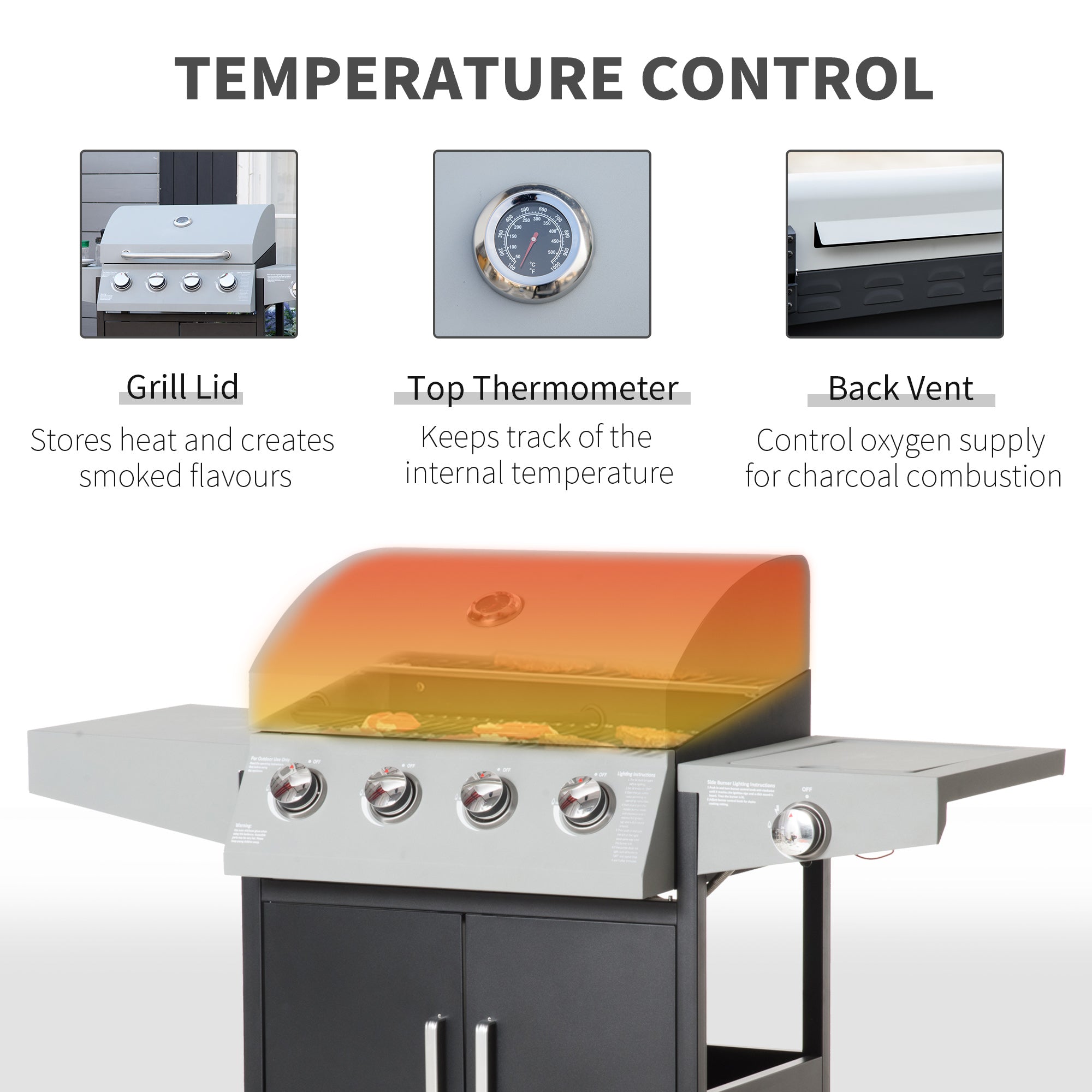52" Barbecue Grill with Wheels 4+1 Burner Liquid Propane Gas Grill