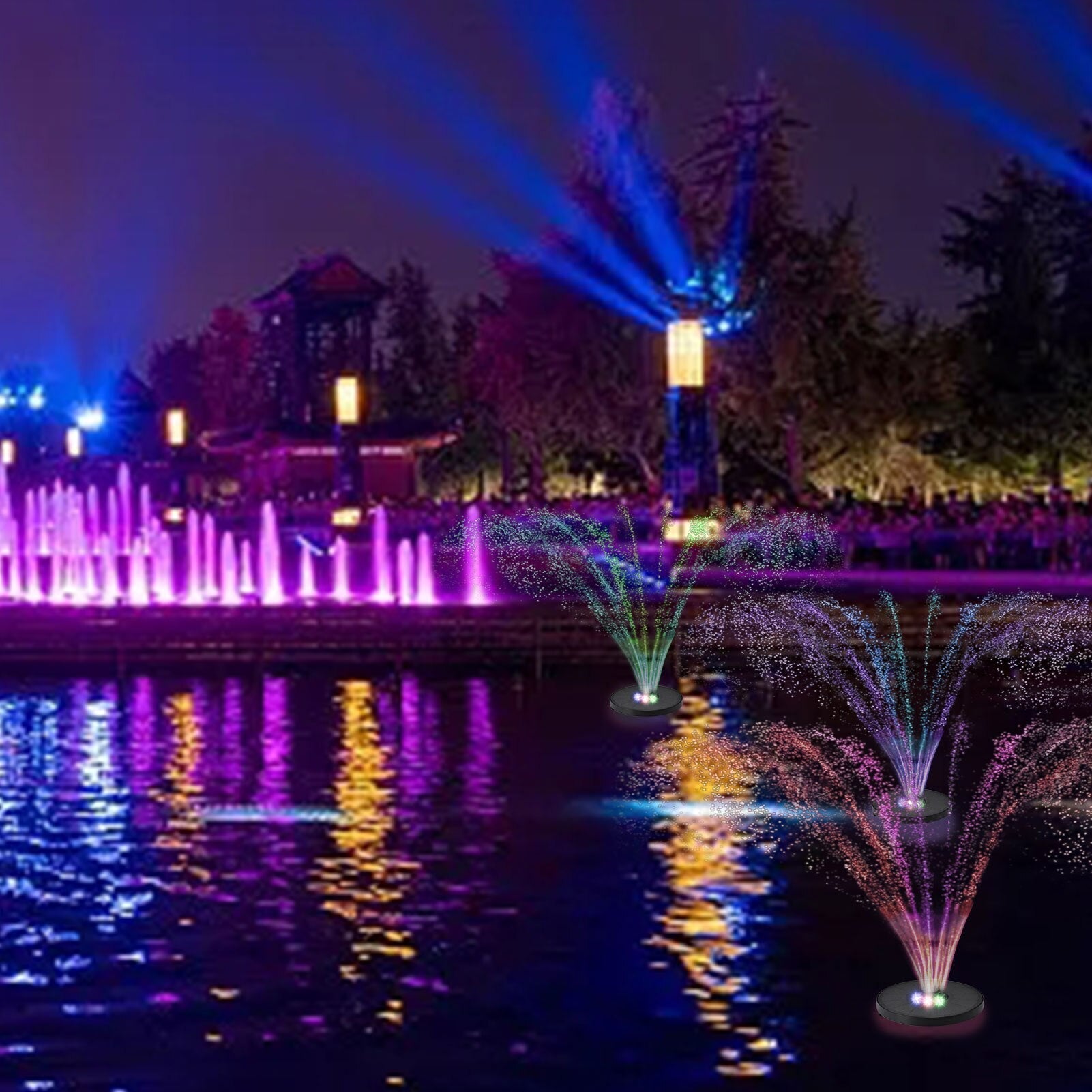 Solar Fountain Colorful LED Lights Swimming Pools Fountain Garden Pool