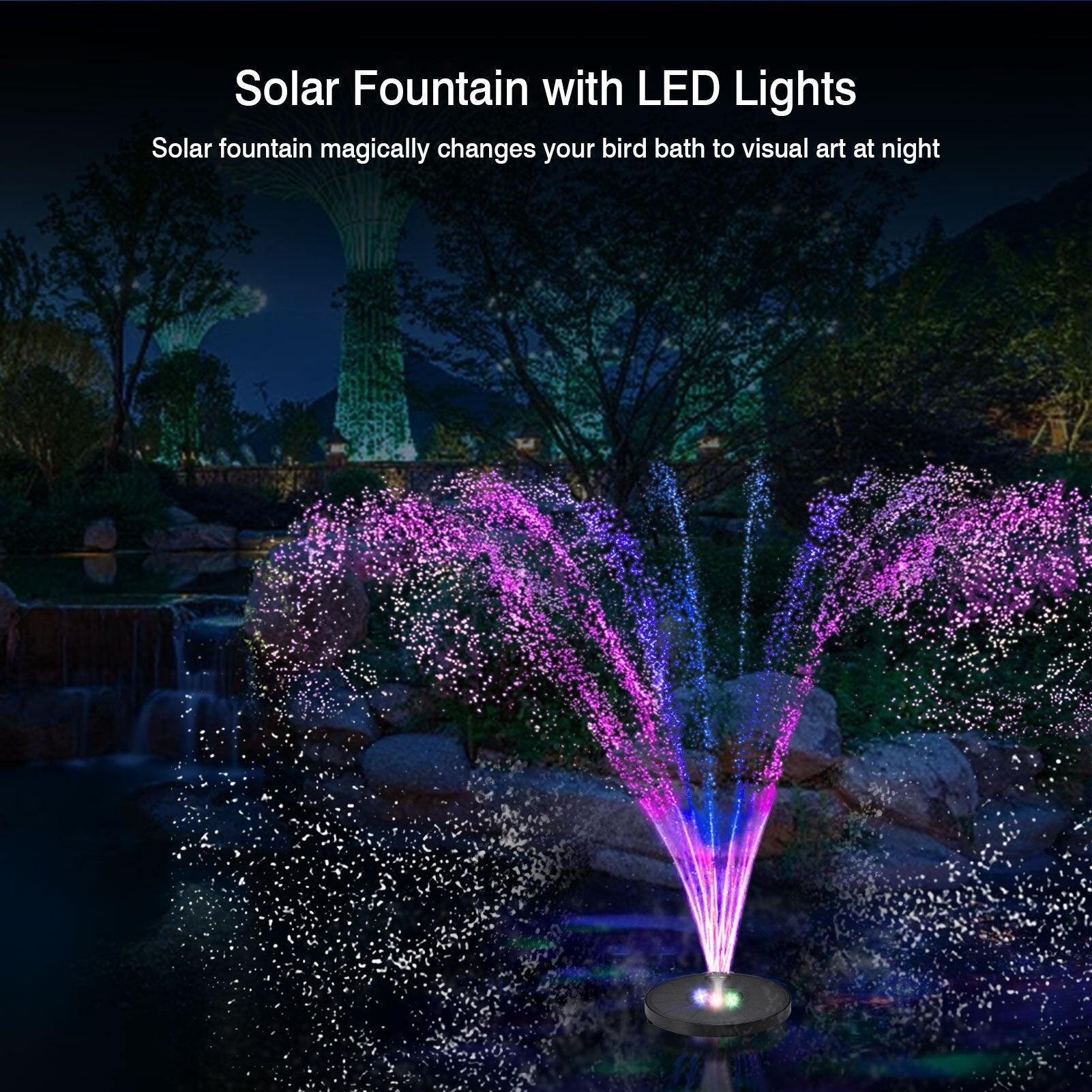 Solar Fountain Colorful LED Lights Swimming Pools Fountain Garden Pool