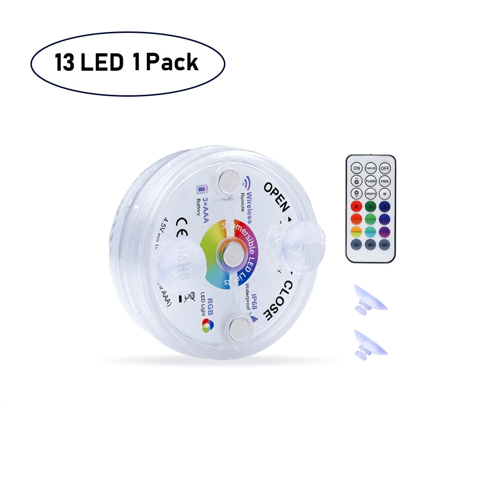 16 Colors Pool Lights Submersible 13 LED Light with Suction Cup for