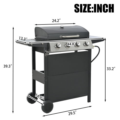 Propane Gas Grill 4 Burner Barbecue Grill, Stainless Steel 34,000 BTU