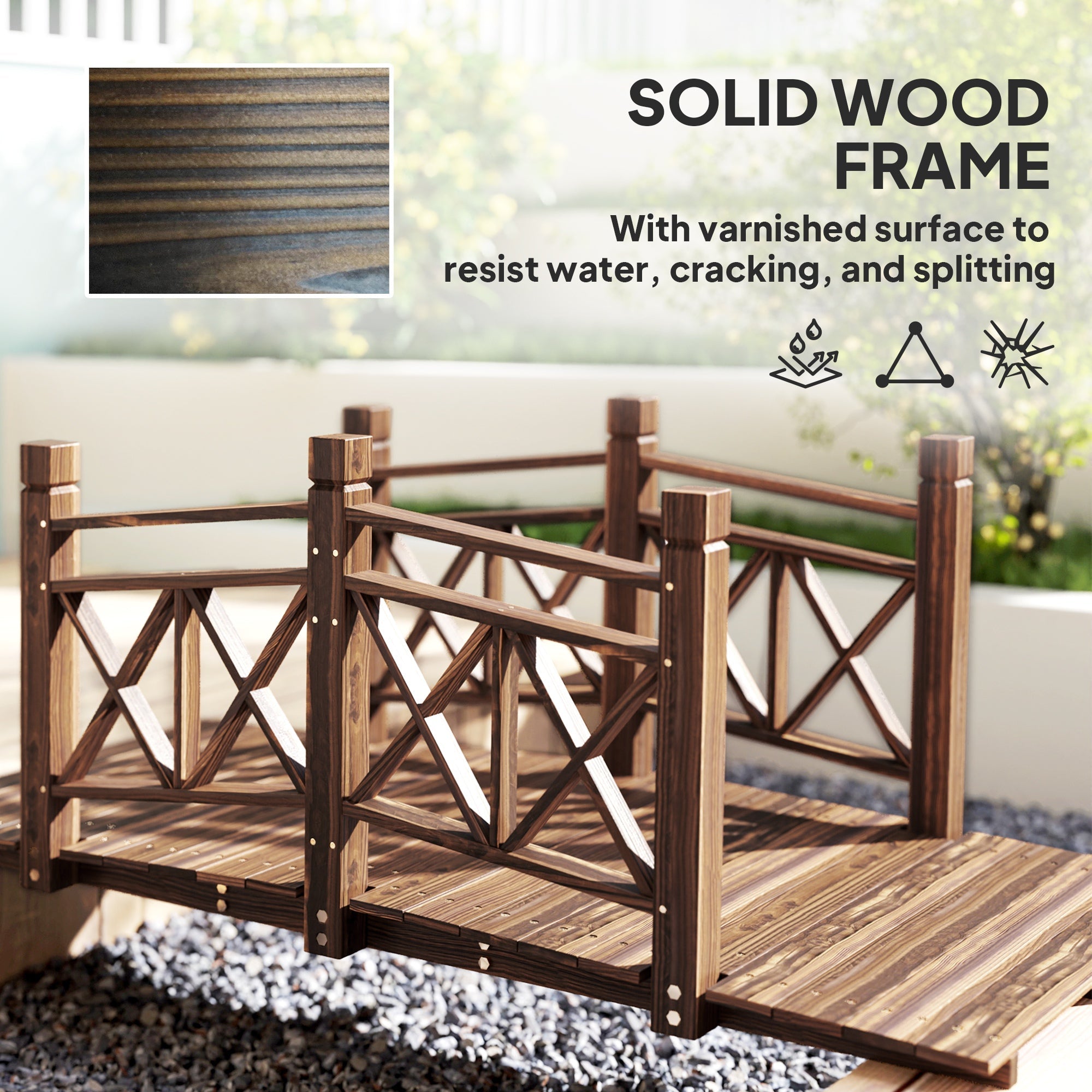 5 ft. Wooden Garden Bridge Footbridge for Backyard Ponds, Creeks,