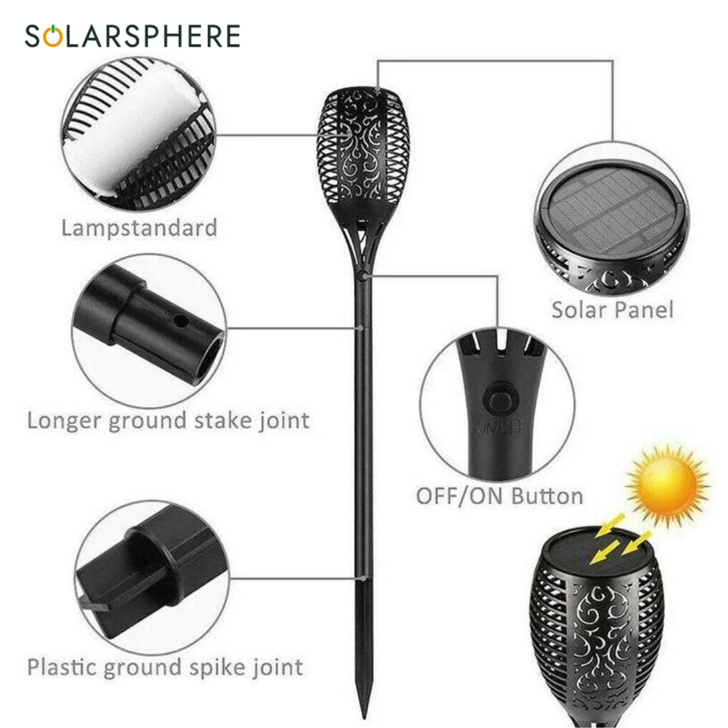Solar 3 in 1 Garden Light 96LED Solar Flickering Mashaal Light