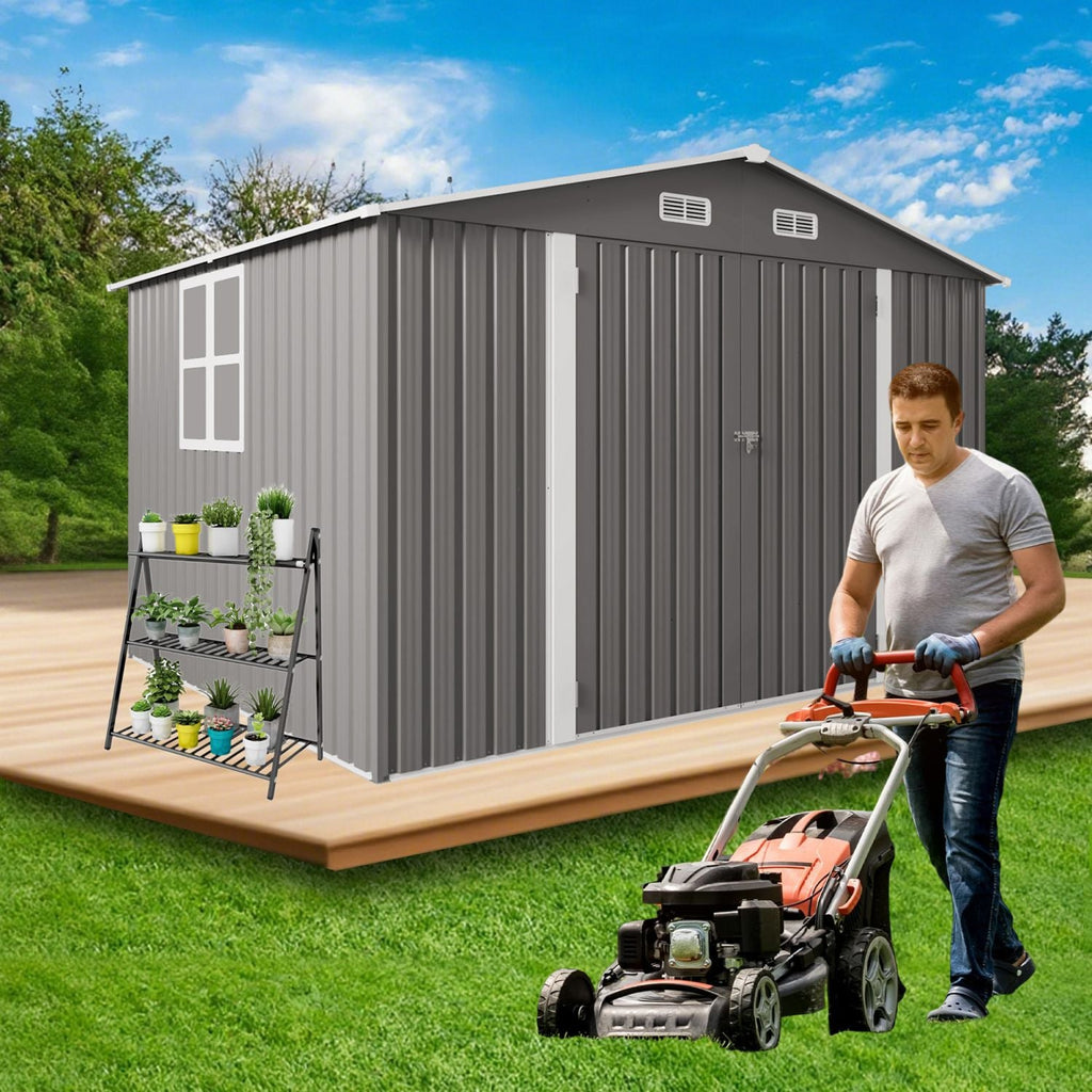 10 x 8 FT Outdoor Storage Shed, Large Metal Storage Shed, Lockable