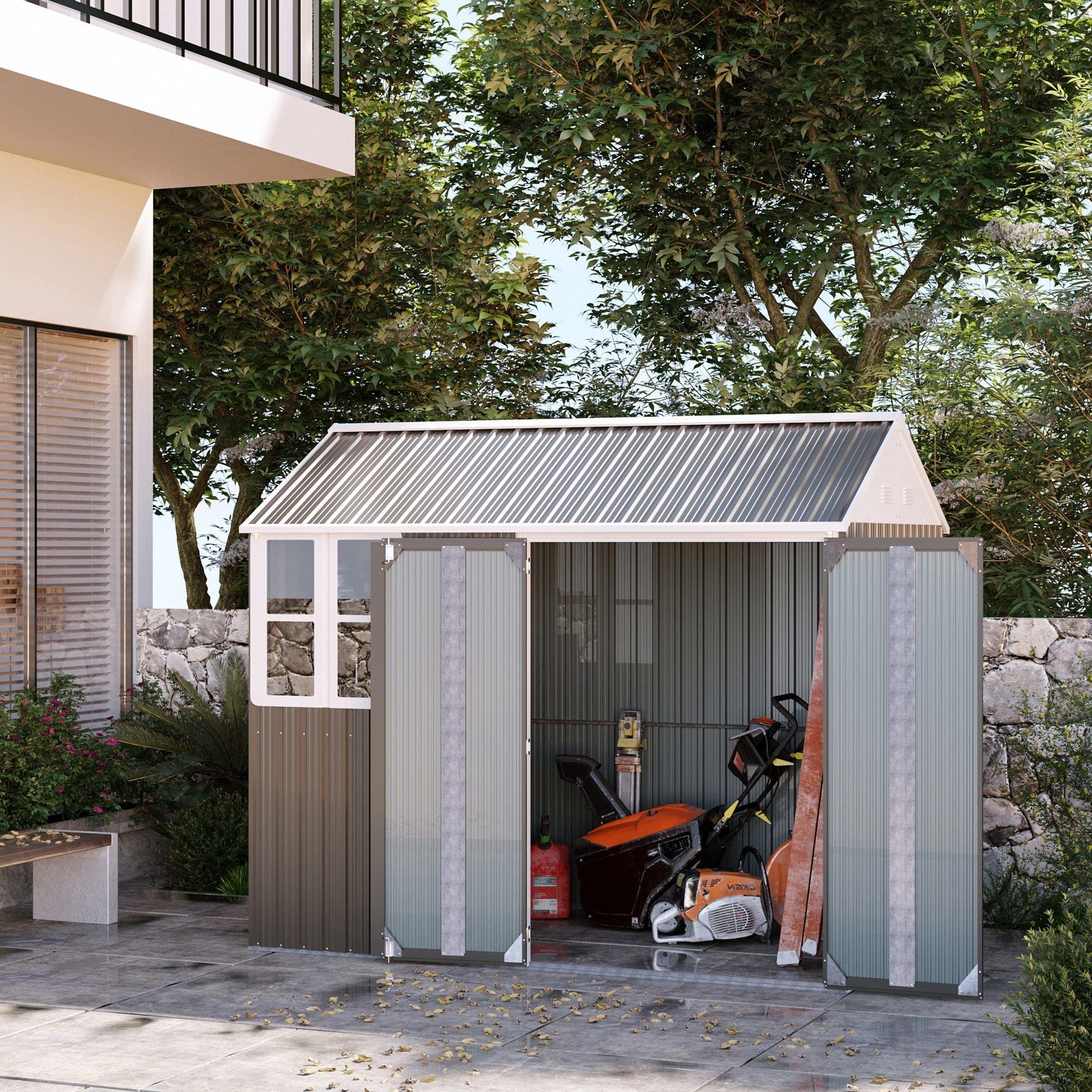 8' x 6' Metal Garden Storage Shed, Outdoor Tool Storage House with