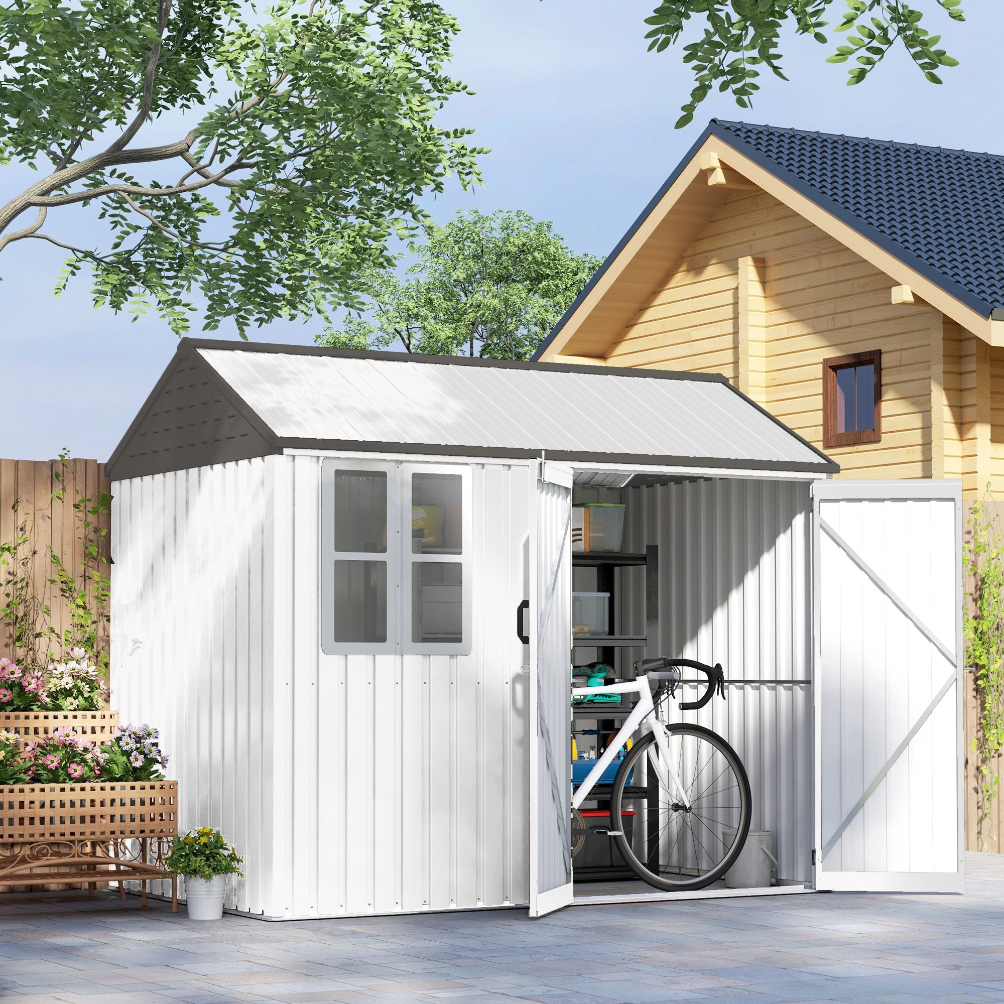 8' x 6' Metal Garden Storage Shed, Extra Large Outdoor Tool Storage