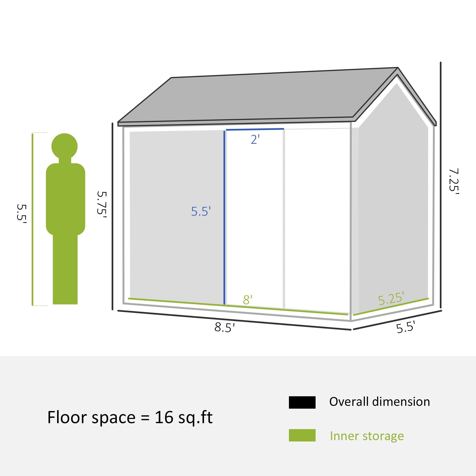 8' x 6' Metal Garden Storage Shed, Outdoor Tool Storage House with