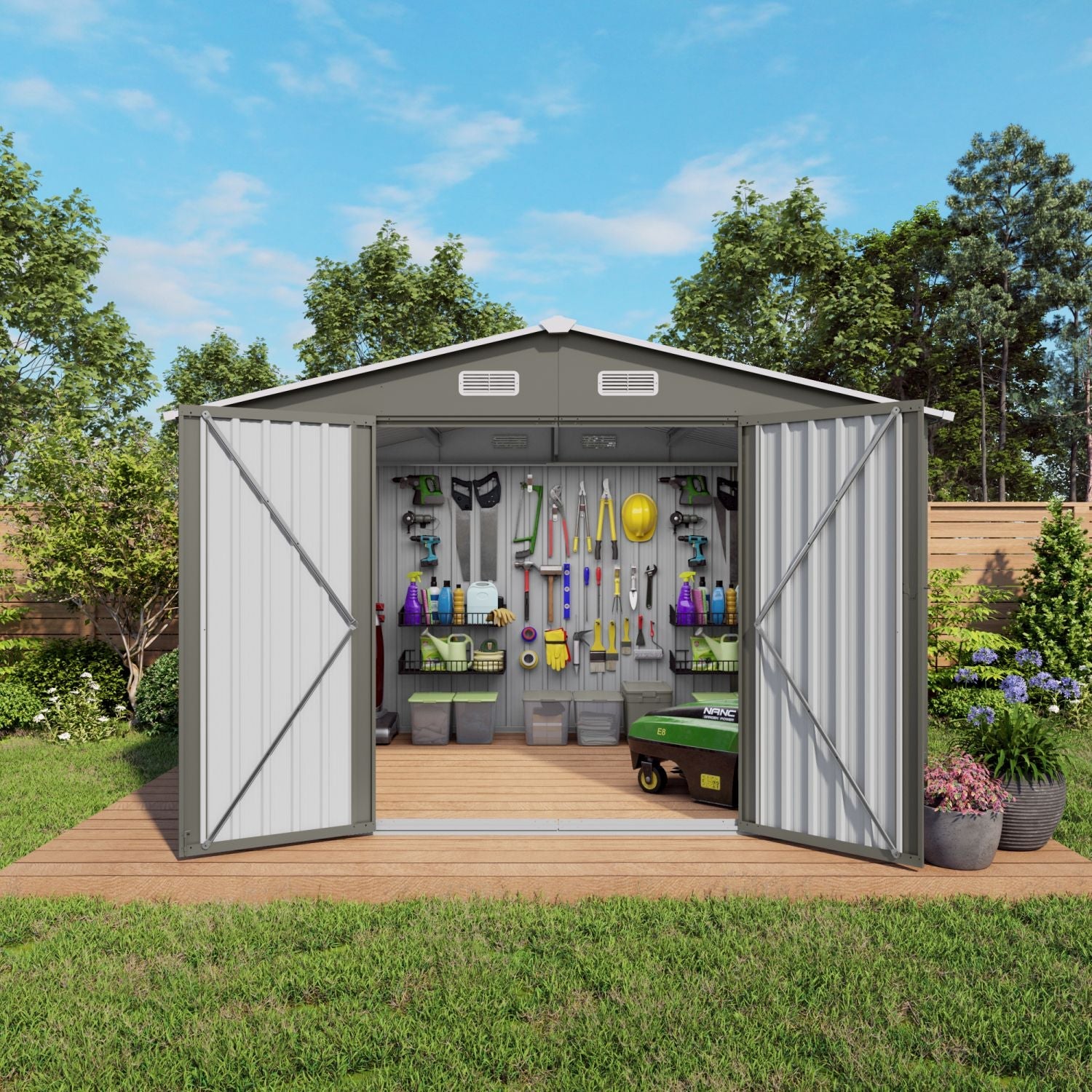 10 x 8 FT Outdoor Storage Shed, Large Metal Storage Shed, Lockable