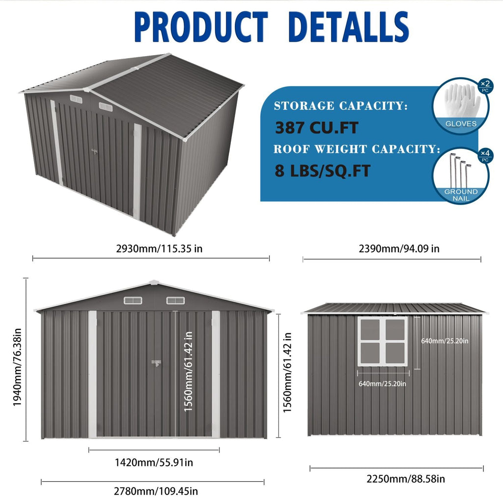 10 x 8 FT Outdoor Storage Shed, Large Metal Storage Shed, Lockable
