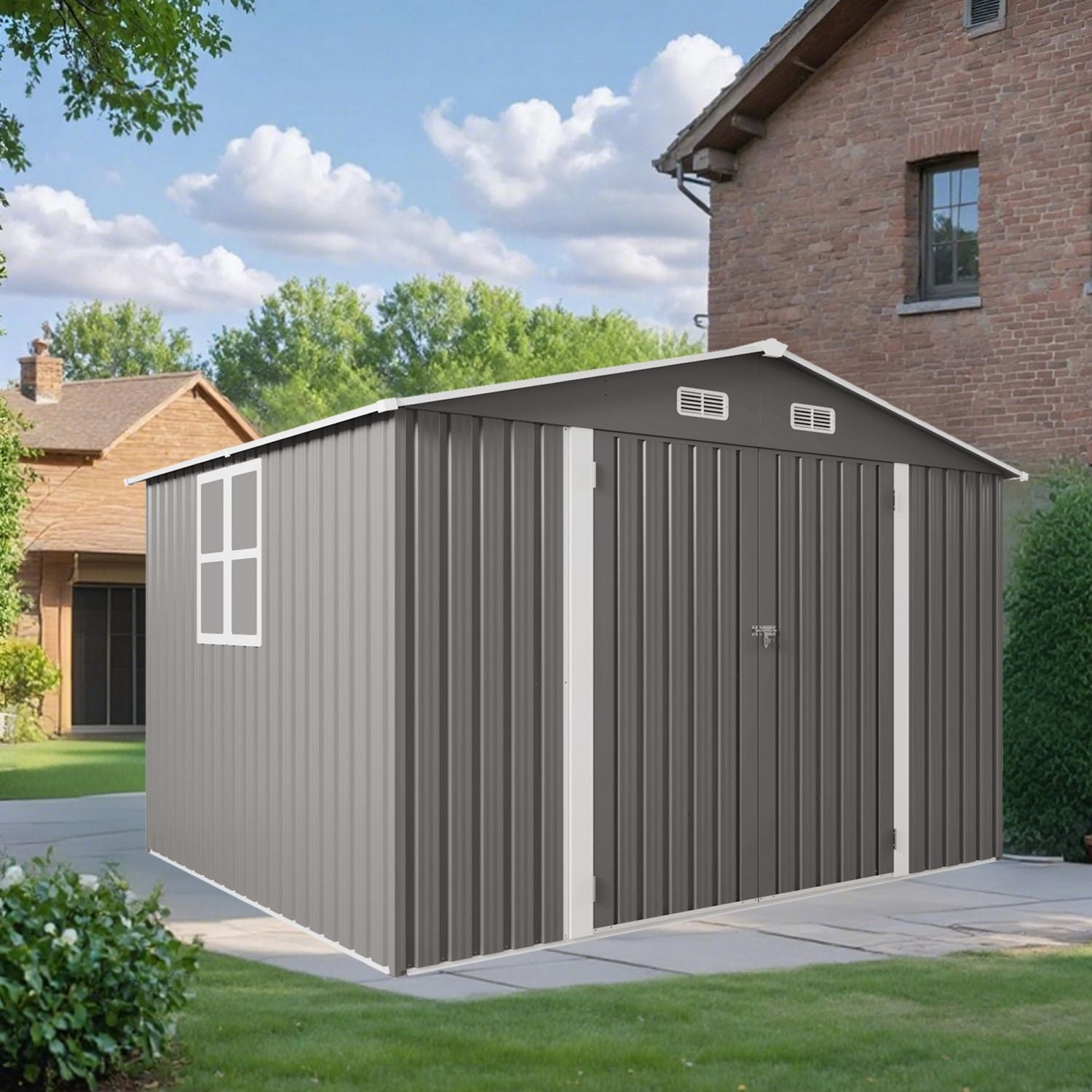 10 x 8 FT Outdoor Storage Shed, Large Metal Storage Shed, Lockable