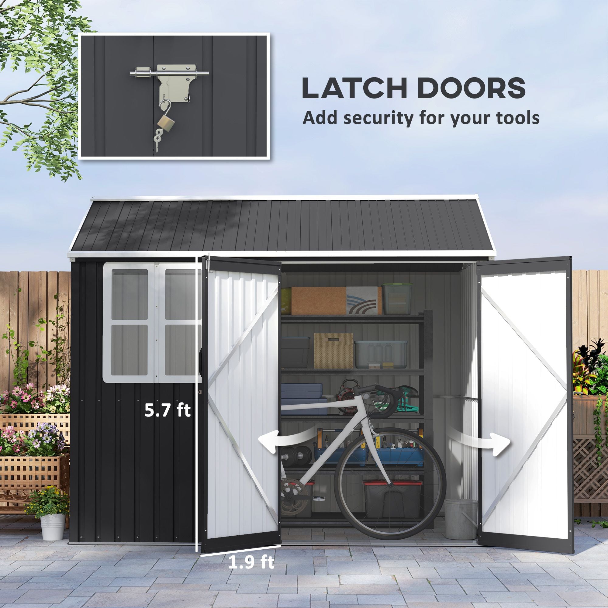 8' x 6' Metal Garden Storage Shed, Extra Large Outdoor Tool Storage