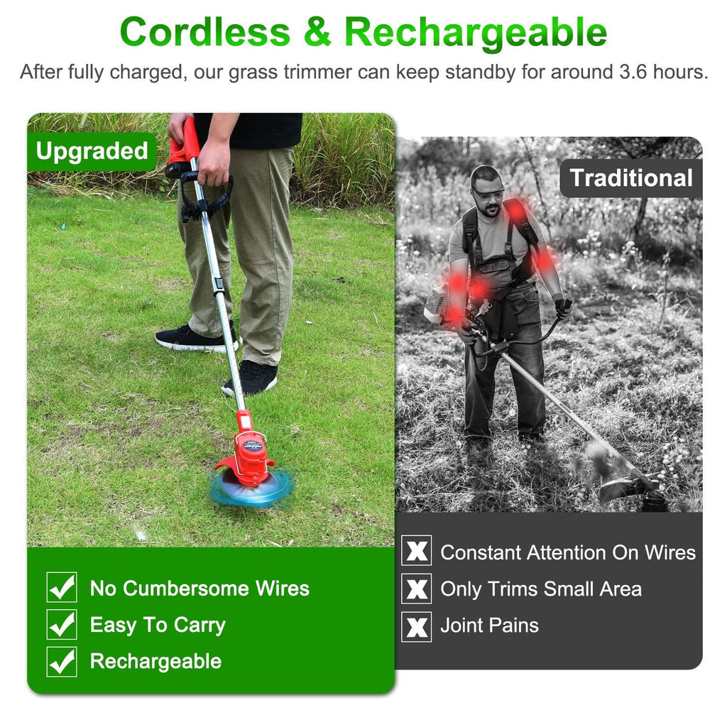 Electric Cordless Grass Trimmer Rechargeable Lawn Mower Weed Cutter