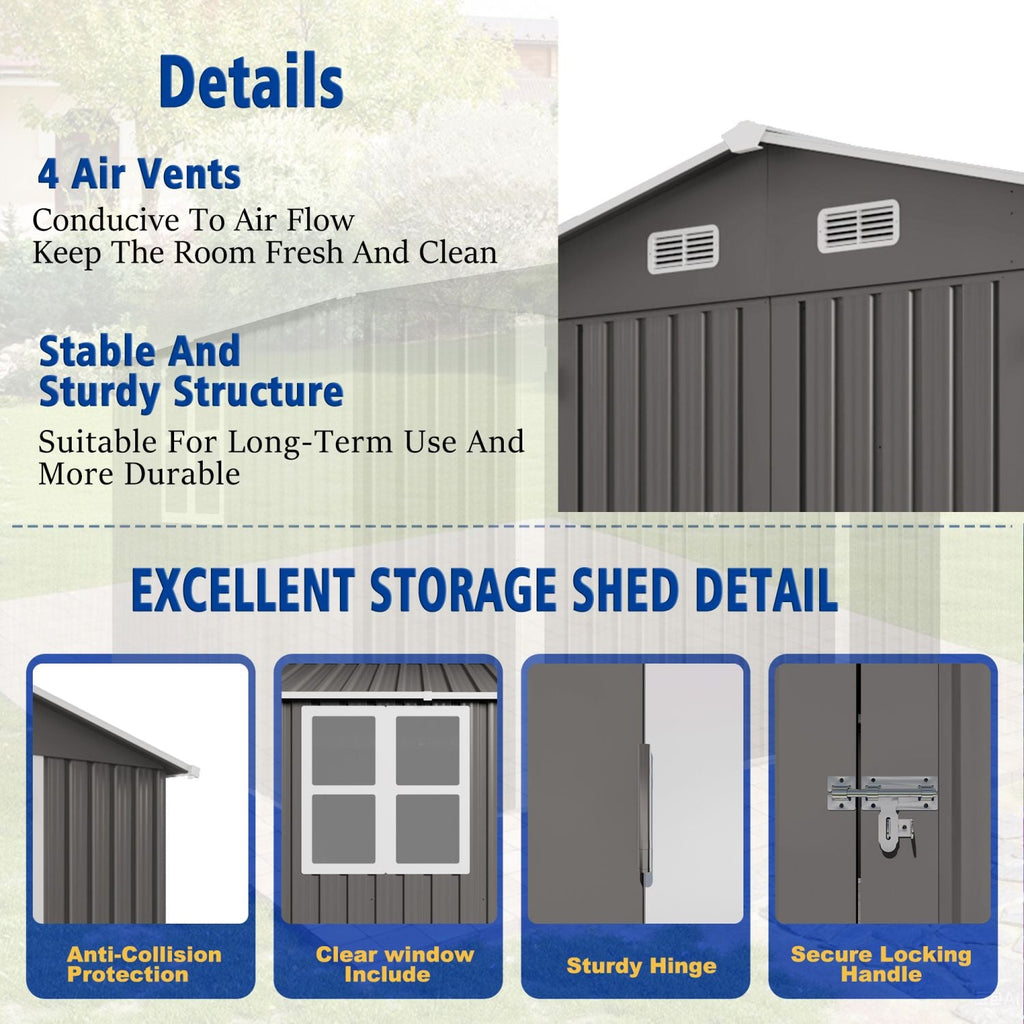 10 x 8 FT Outdoor Storage Shed, Large Metal Storage Shed, Lockable