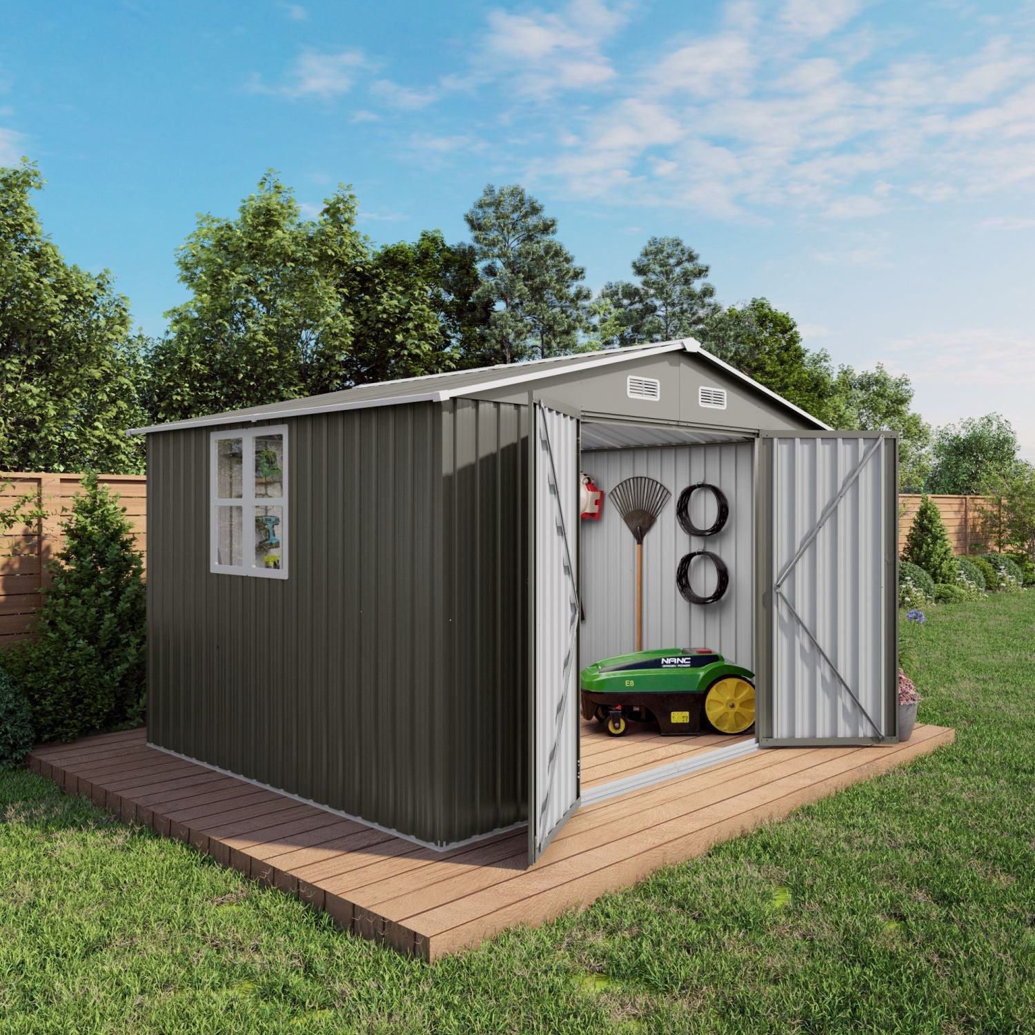 10 x 8 FT Outdoor Storage Shed, Large Metal Storage Shed, Lockable