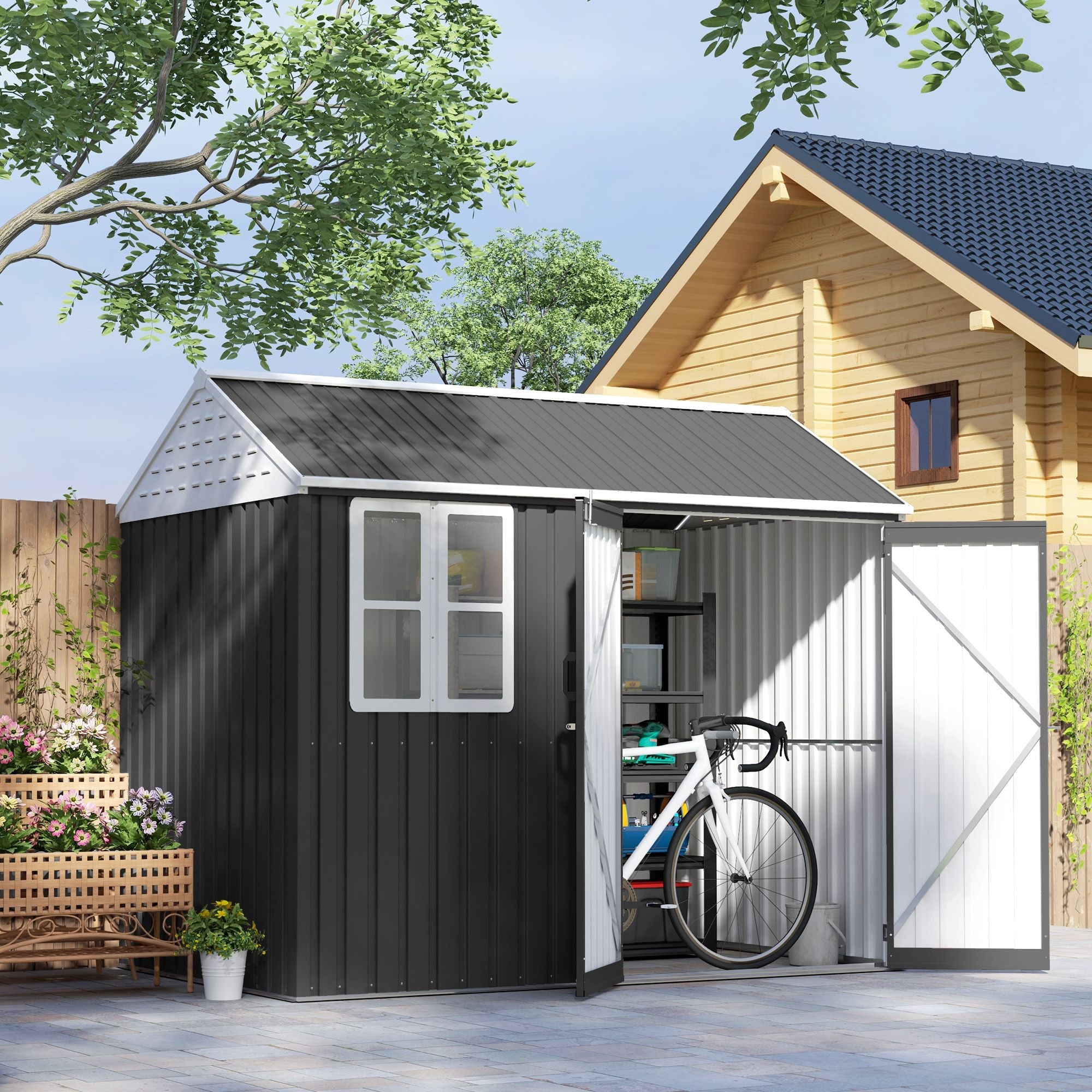 8' x 6' Metal Garden Storage Shed, Extra Large Outdoor Tool Storage