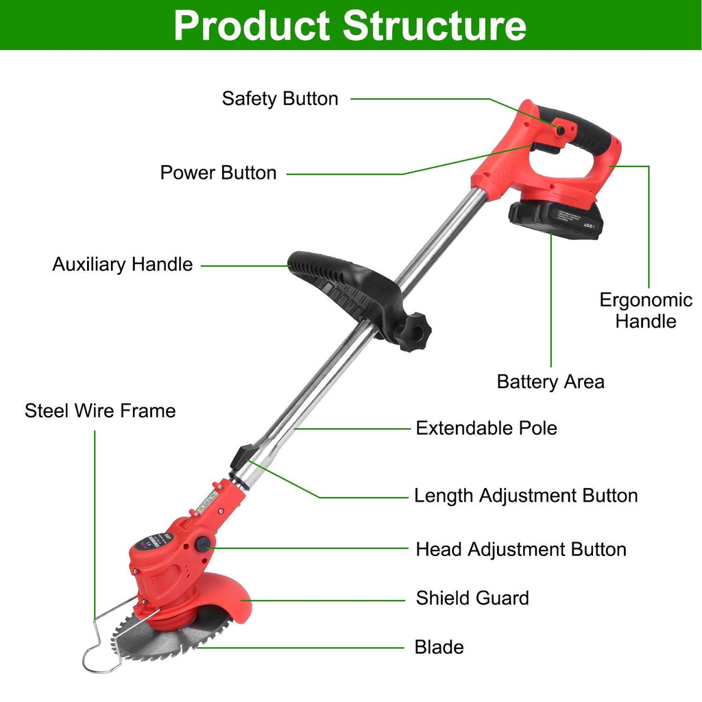 Electric Cordless Grass Trimmer Rechargeable Lawn Mower Weed Cutter