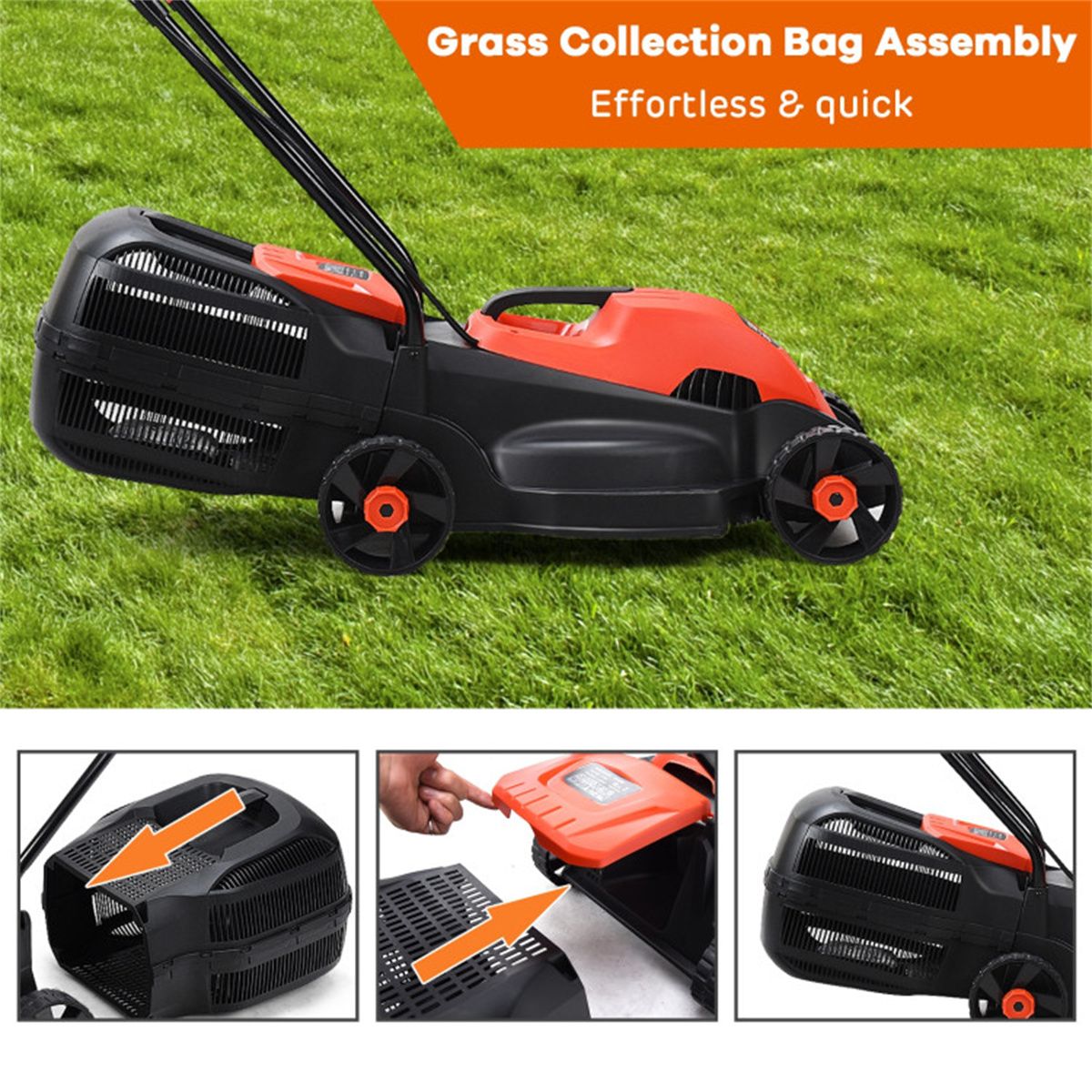 13-Inch Electric Lawn Mower with 8 Gal Grass Collection Box, 3