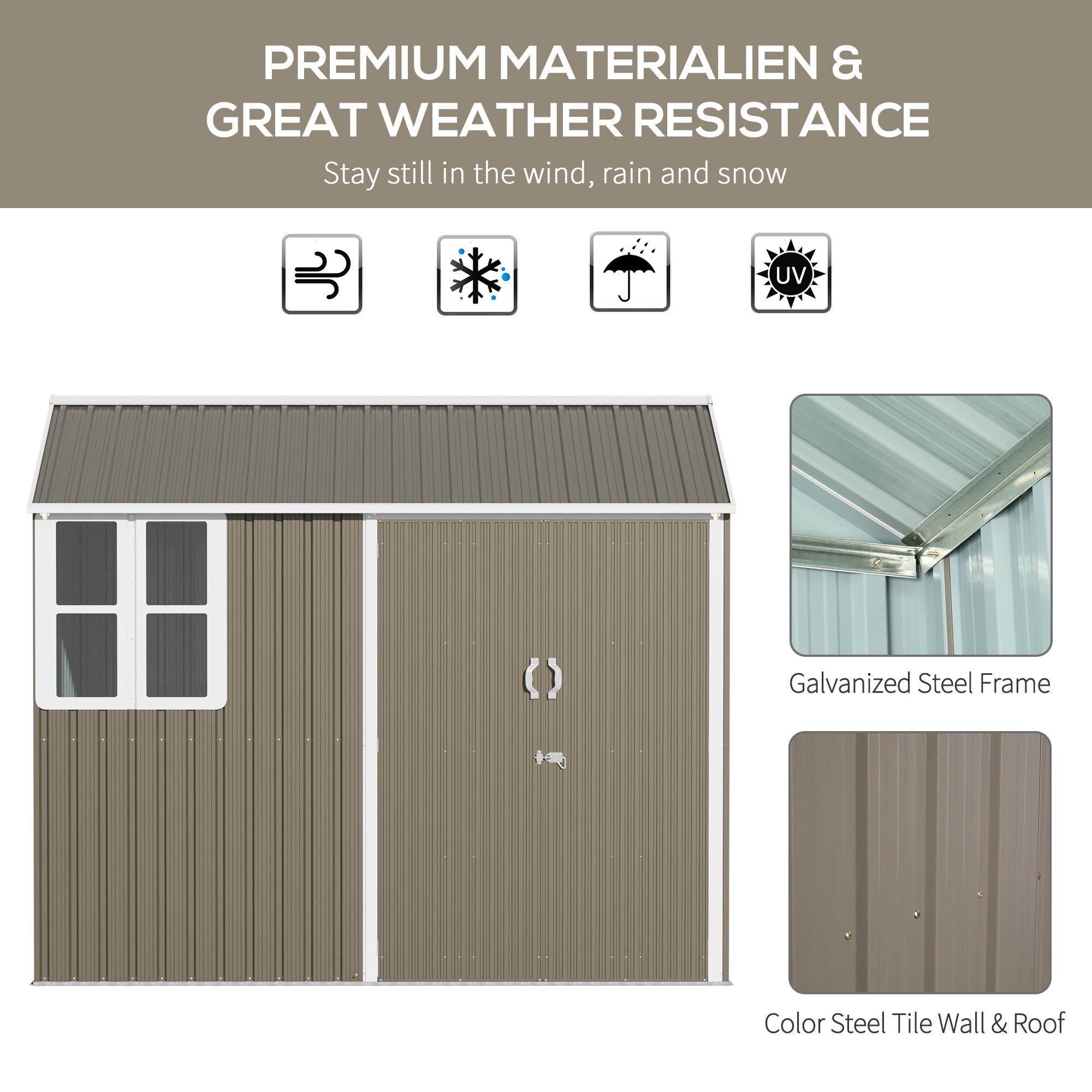 8' x 6' Metal Garden Storage Shed, Outdoor Tool Storage House with