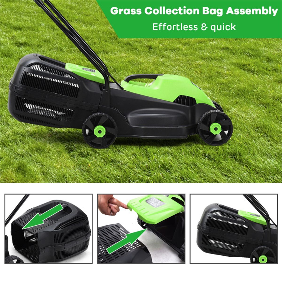 13-Inch Electric Lawn Mower with 8 Gal Grass Collection Box, 3