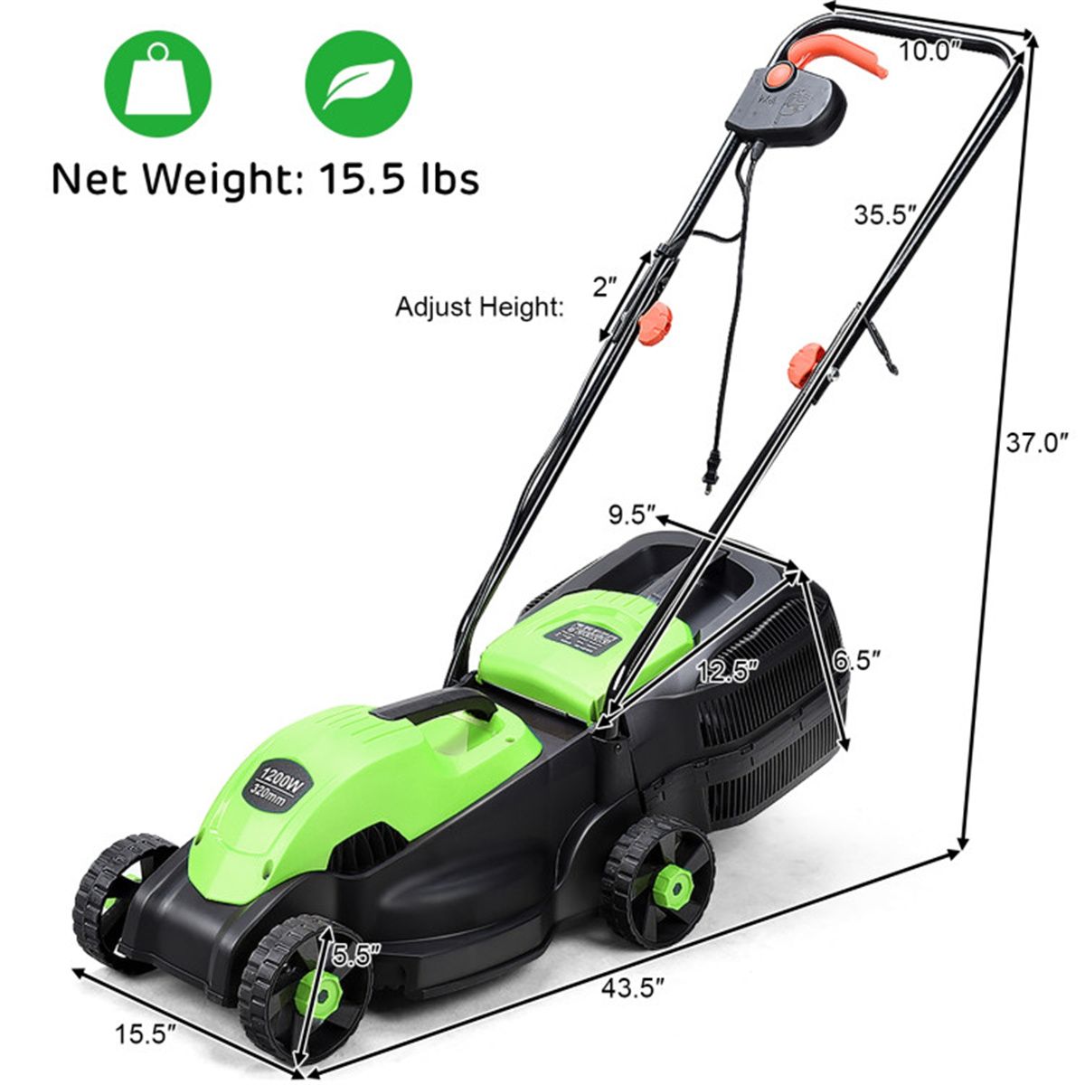 13-Inch Electric Lawn Mower with 8 Gal Grass Collection Box, 3