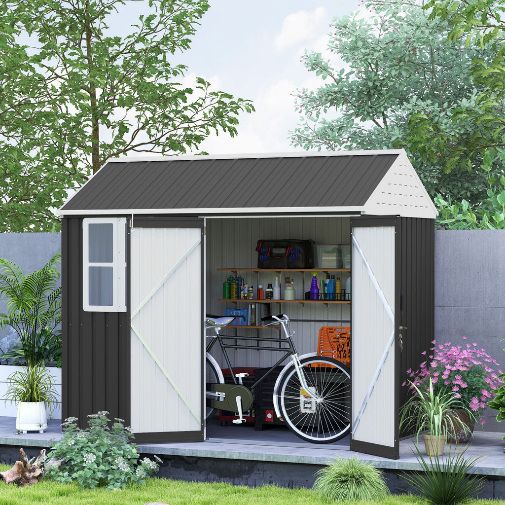 8' x 6' Metal Garden Storage Shed, Extra Large Outdoor Tool Storage