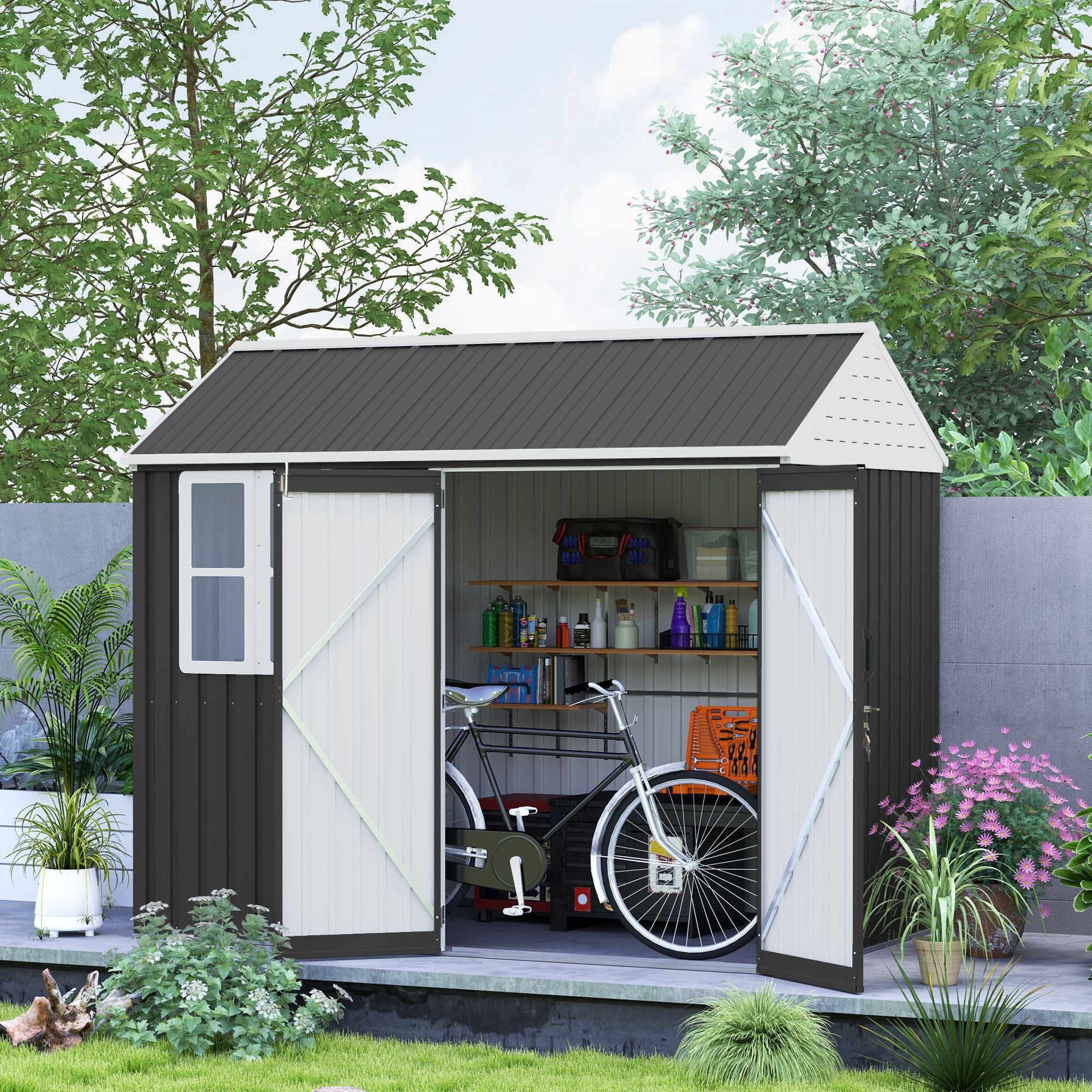 8' x 6' Metal Garden Storage Shed, Extra Large Outdoor Tool Storage