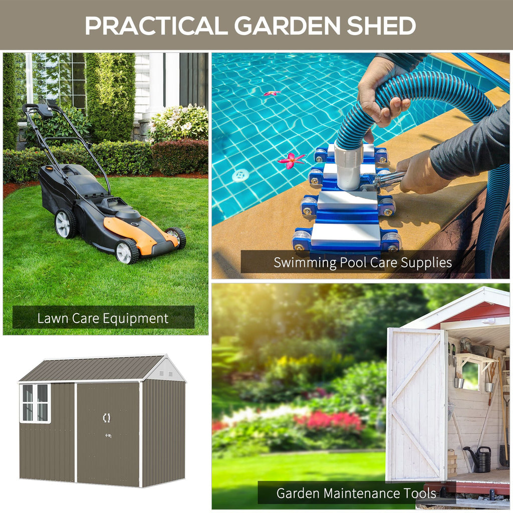 8' x 6' Metal Garden Storage Shed, Outdoor Tool Storage House with