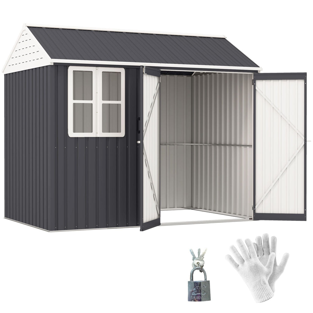 8' x 6' Metal Garden Storage Shed, Extra Large Outdoor Tool Storage
