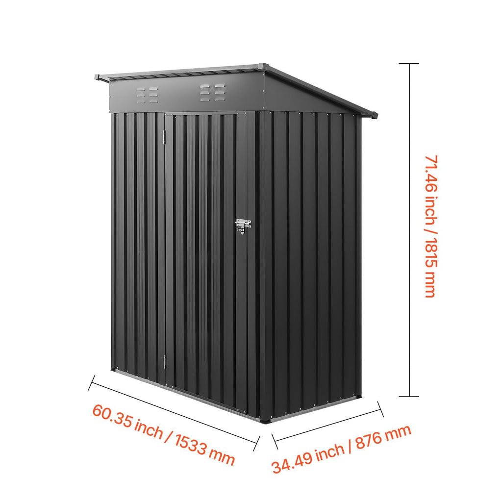 5 x 3 FT Metal Garden Shed, Storage Building with Lockable Door & 2