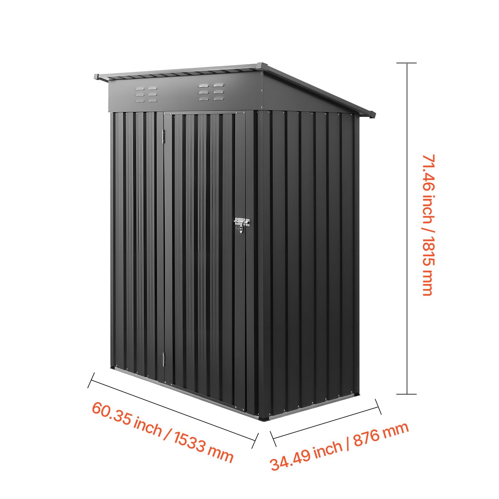 5 x 3 FT Metal Garden Shed, Storage Building with Lockable Door & 2