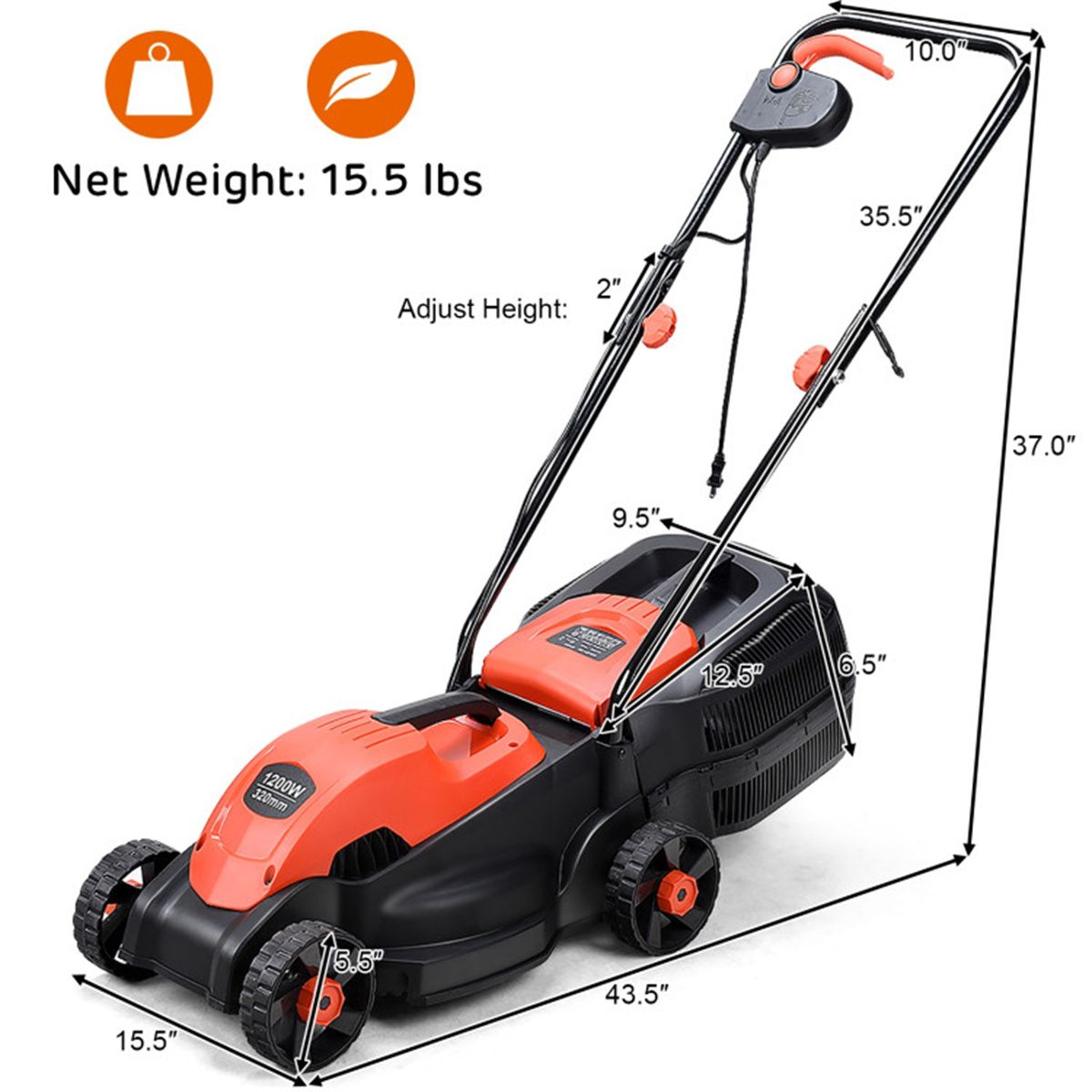 13-Inch Electric Lawn Mower with 8 Gal Grass Collection Box, 3