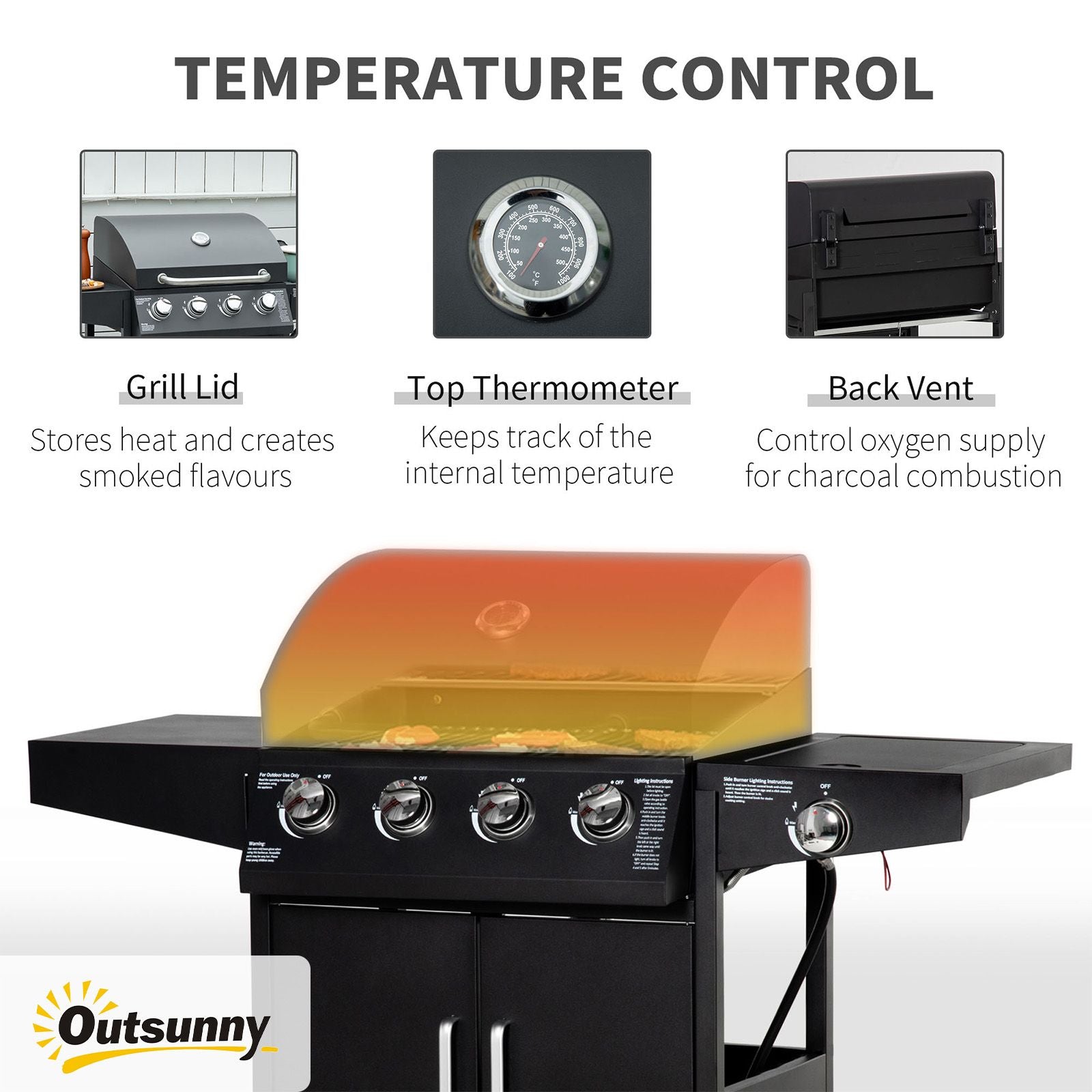 52 Barbecue Grill with Wheels 4+1 Burner Propane Gas Outdoor BBQ