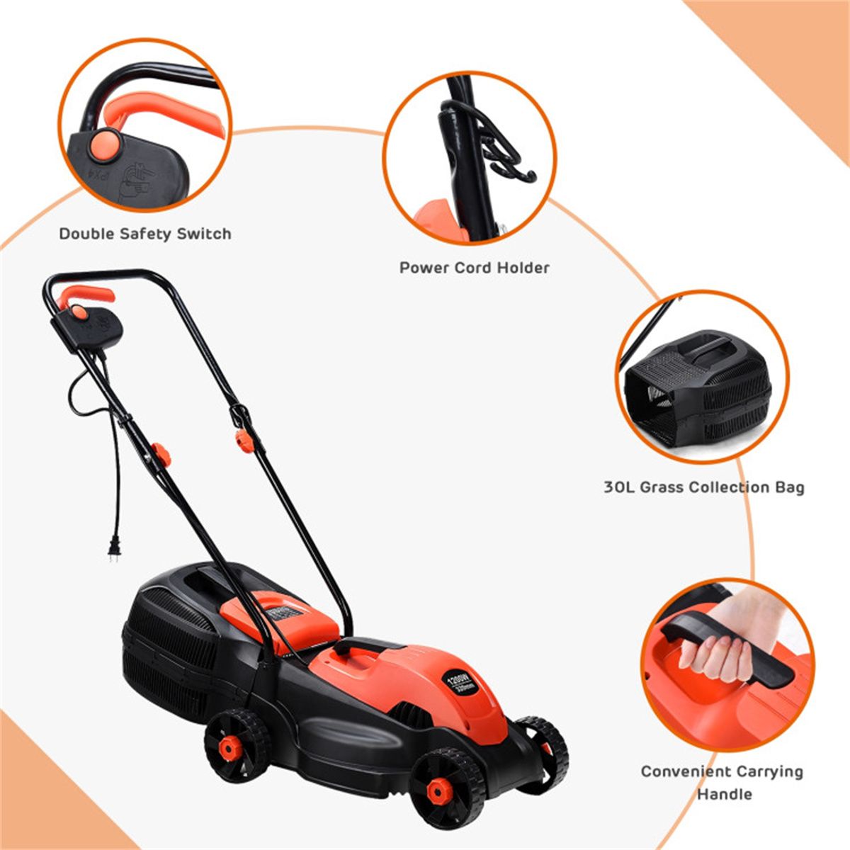 13-Inch Electric Lawn Mower with 8 Gal Grass Collection Box, 3