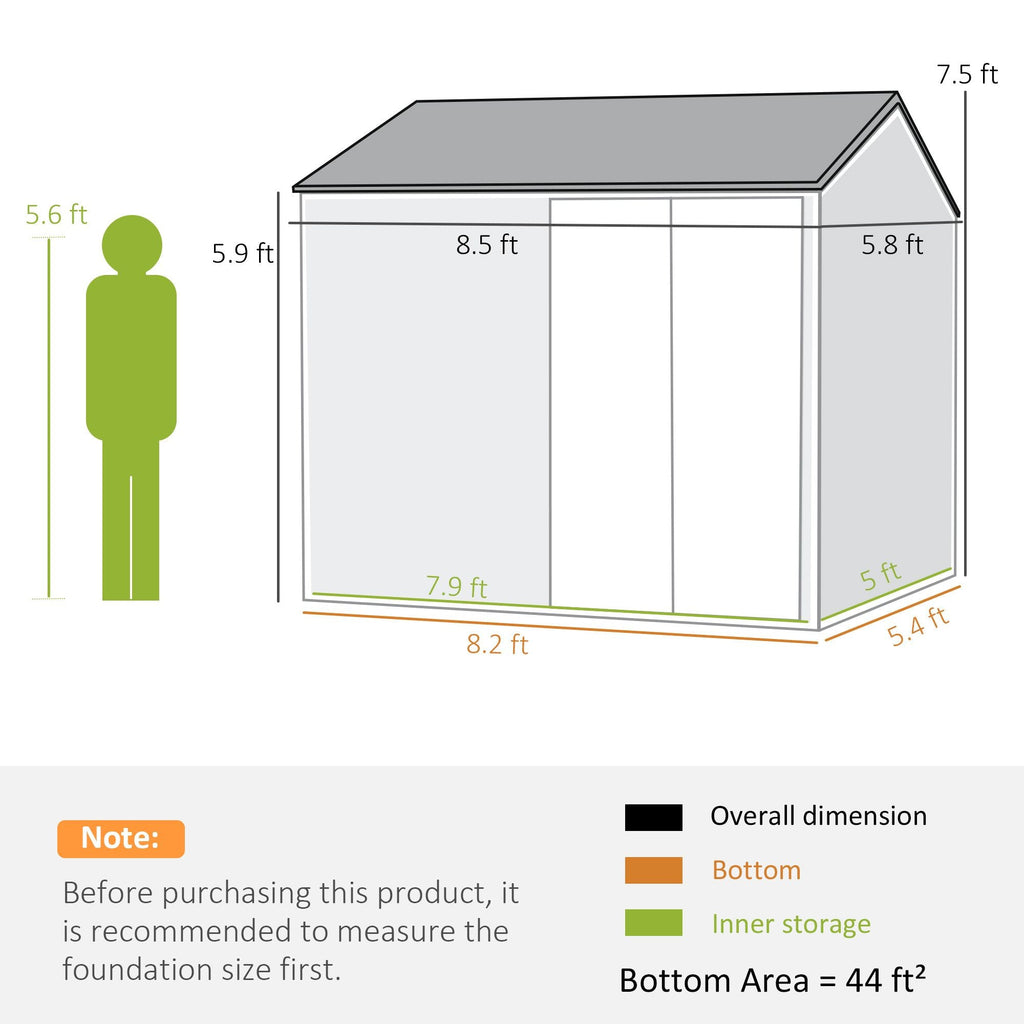 8' x 6' Metal Garden Storage Shed, Extra Large Outdoor Tool Storage