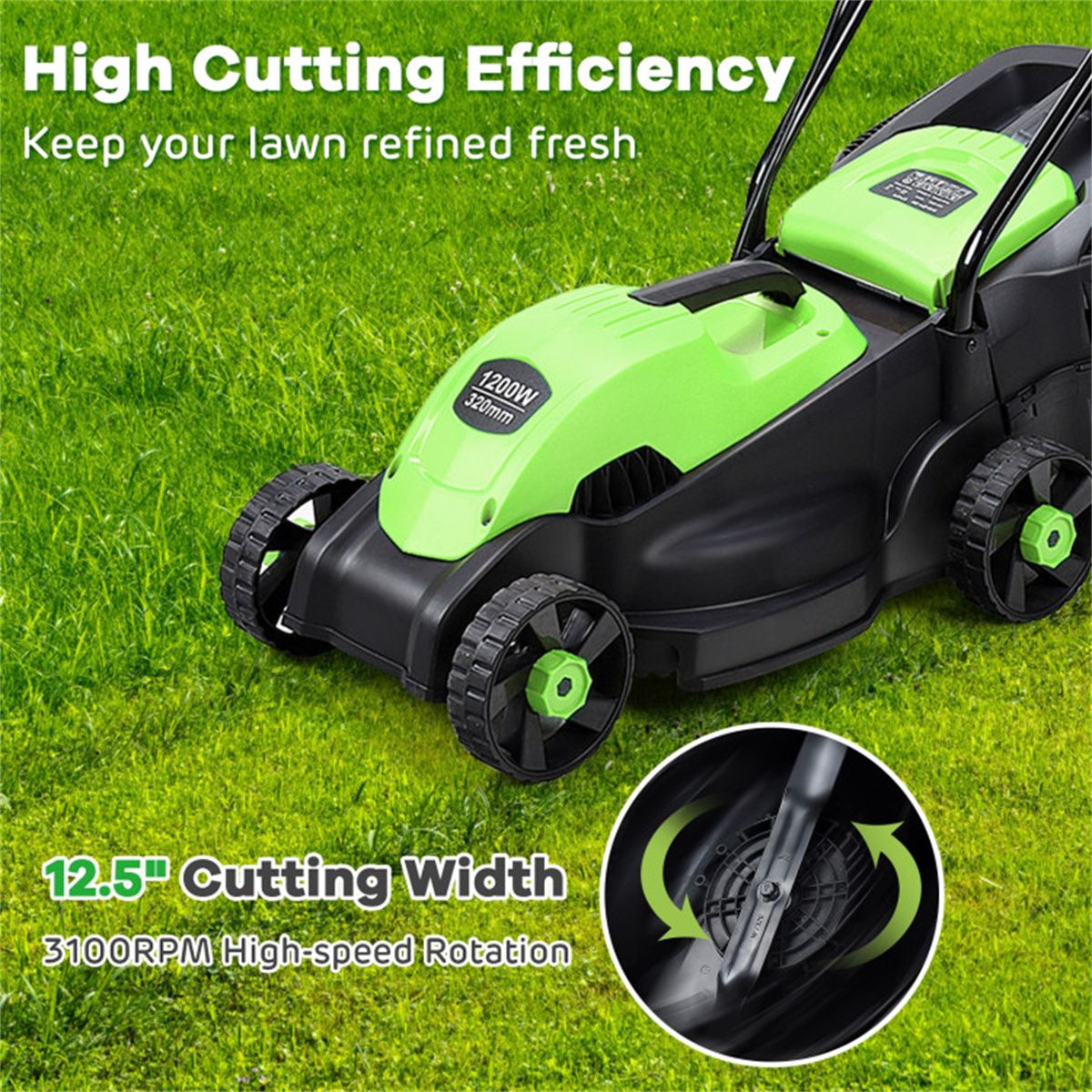 13-Inch Electric Lawn Mower with 8 Gal Grass Collection Box, 3
