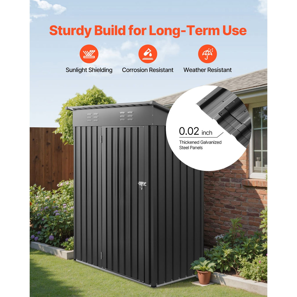5 x 3 FT Metal Garden Shed, Storage Building with Lockable Door & 2