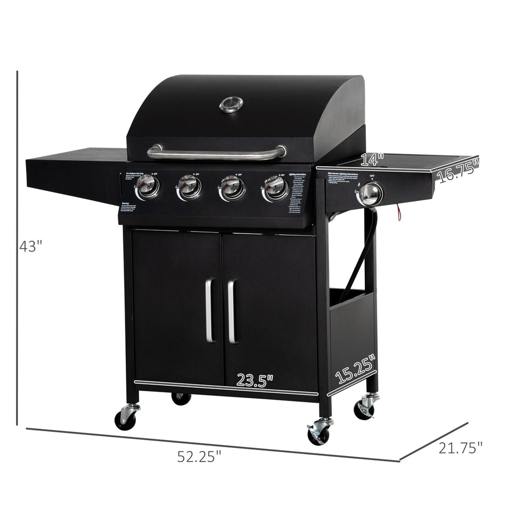 52 Barbecue Grill with Wheels 4+1 Burner Propane Gas Outdoor BBQ