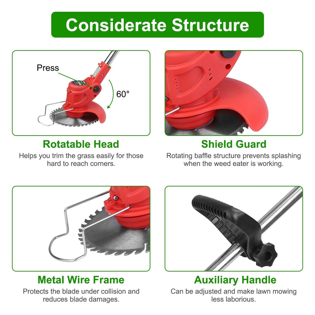 Electric Cordless Grass Trimmer Rechargeable Lawn Mower Weed Cutter
