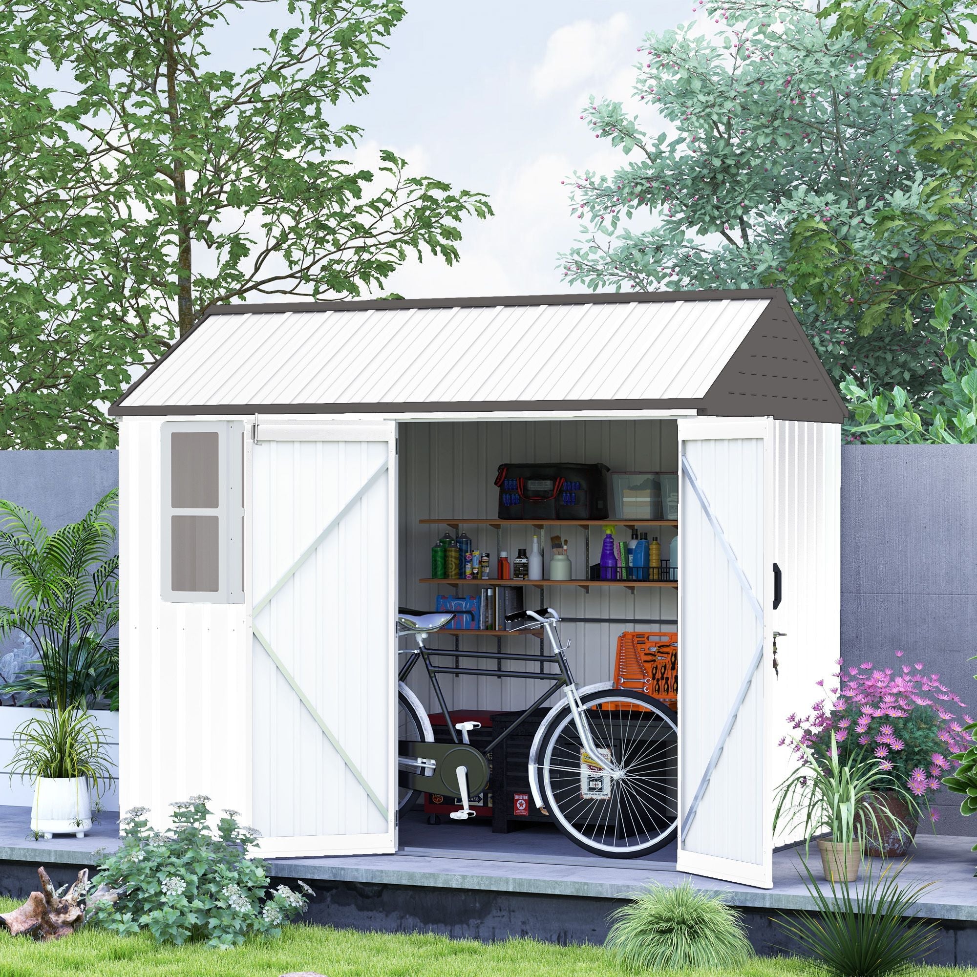 8' x 6' Metal Garden Storage Shed, Extra Large Outdoor Tool Storage