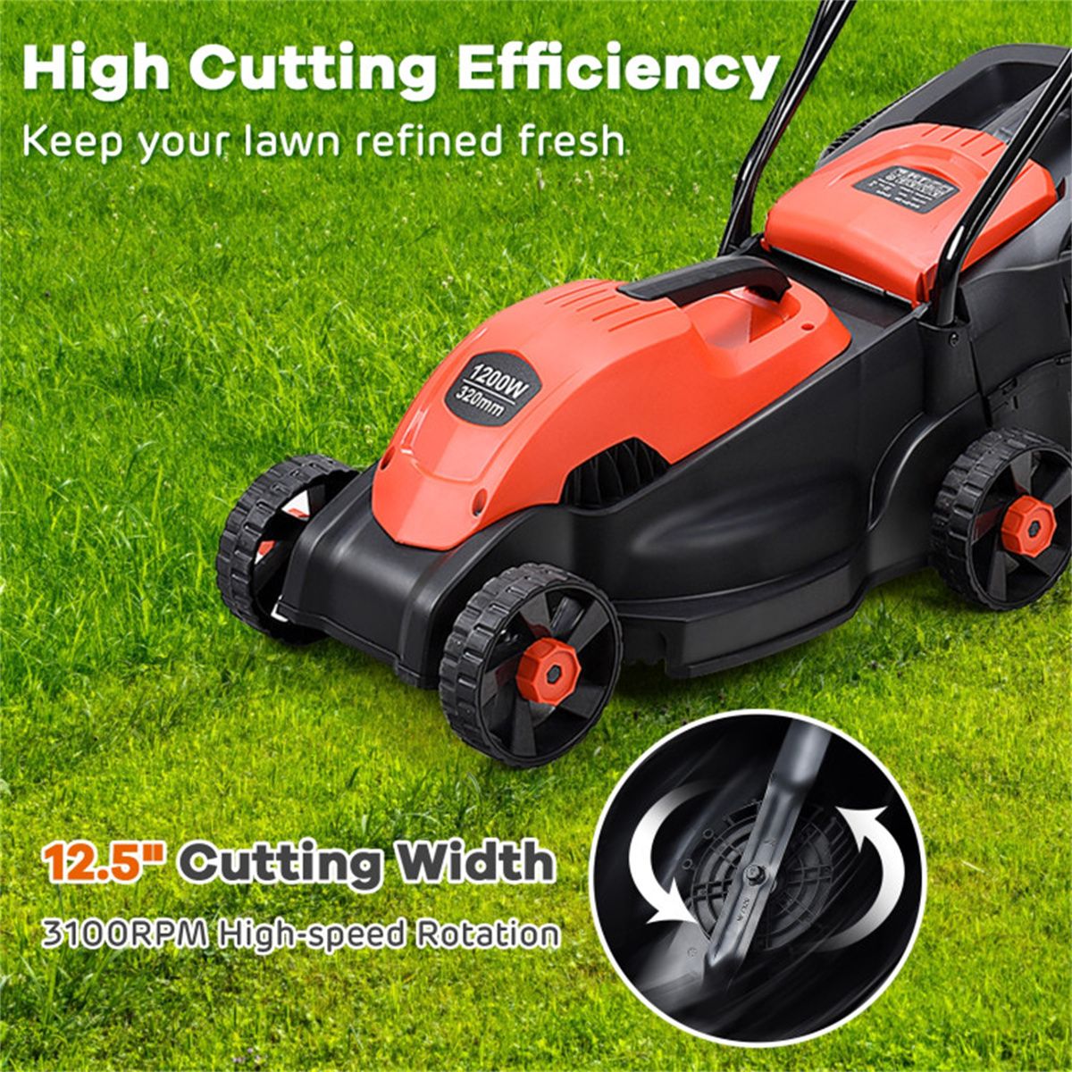 13-Inch Electric Lawn Mower with 8 Gal Grass Collection Box, 3